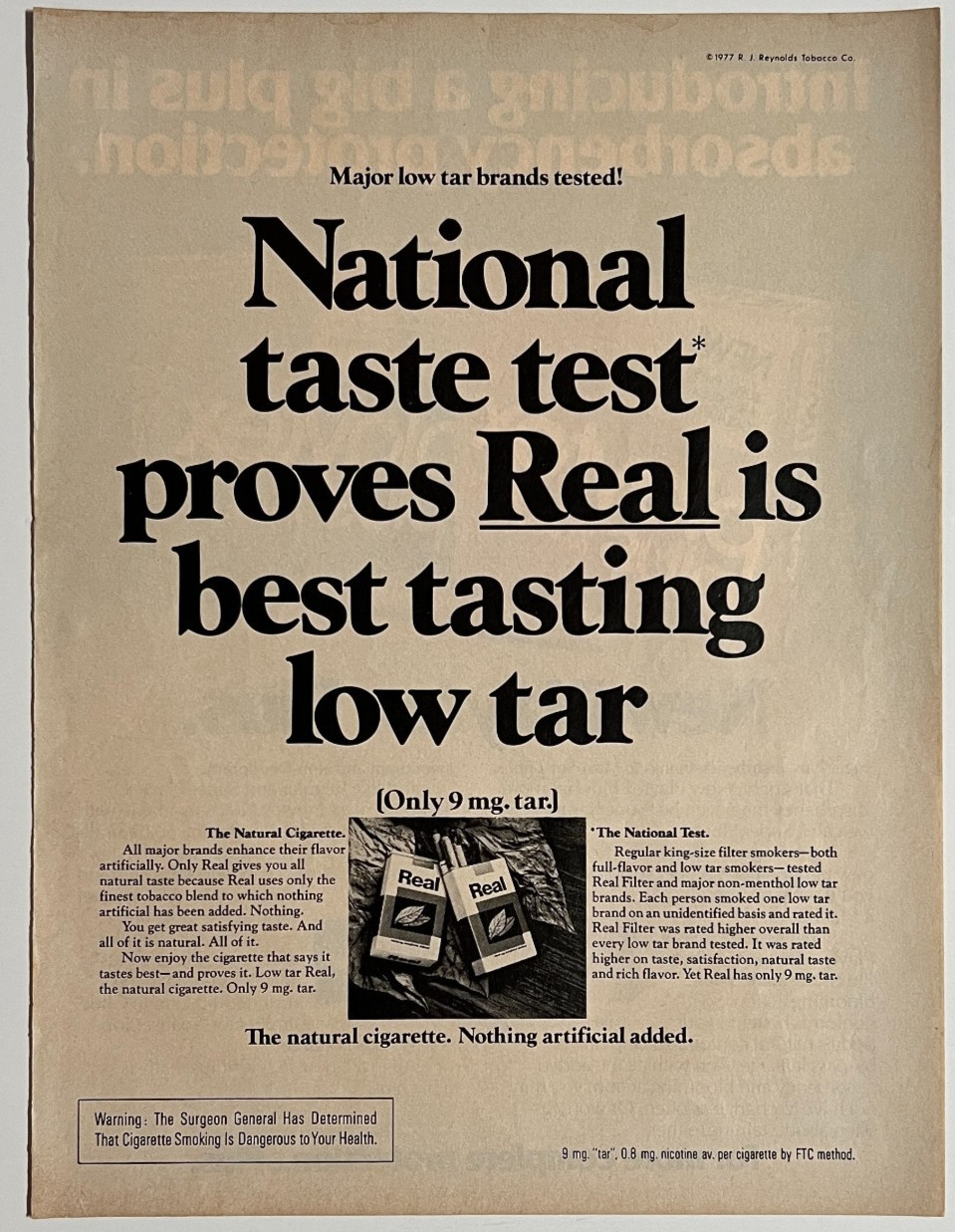 Real The Natural Cigarette RJ Reynolds Tobacco Vintage Print Ad 1977
