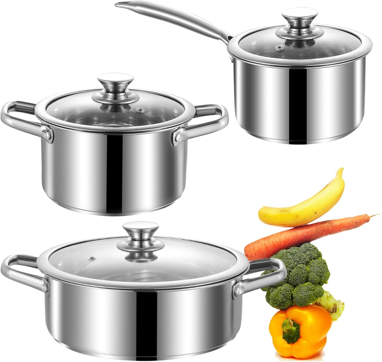 Stainless Steel pots and pans set, 6 Piece Nonstick Induction 6, Silver