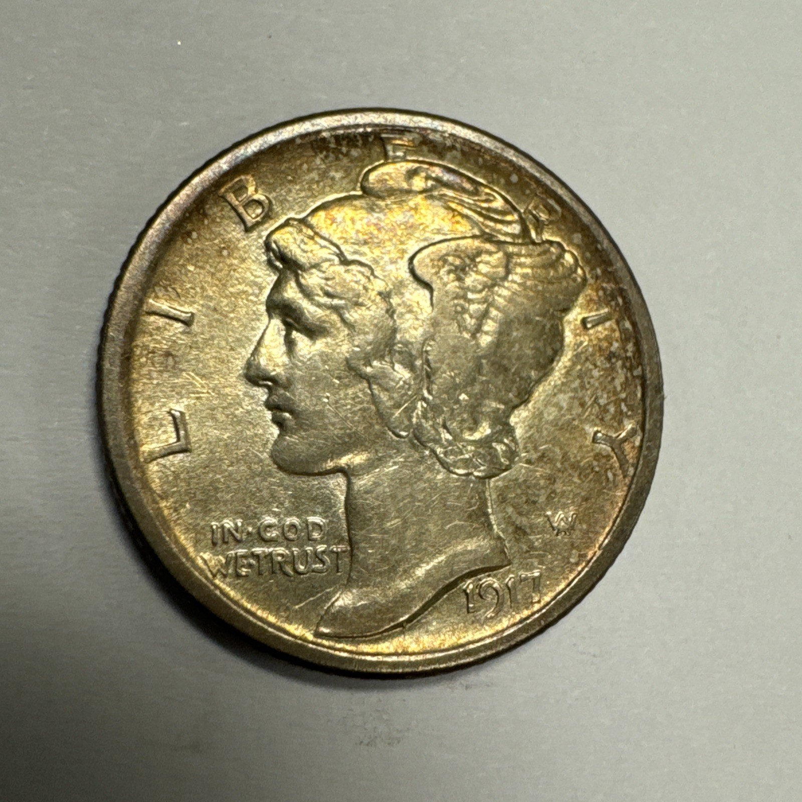 1917-D Mercury Silver Dime AU