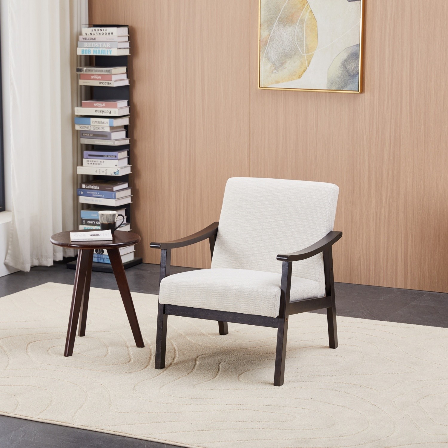 Modern Accent Chair Fabric Upholstered Armchair Leisure Chair w/ Solid Wood Leg