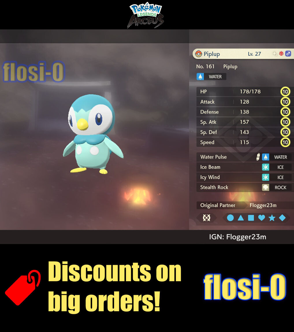 6IV Shiny Alpha Piplup Max Effort Level Pokemon Legends Arceus