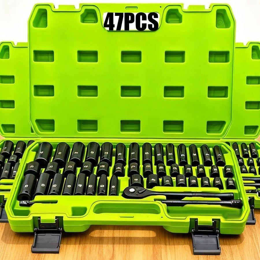 47PCS impact socket set with 3/8" drive, SAE (5/16" to 3/4") and metric (8