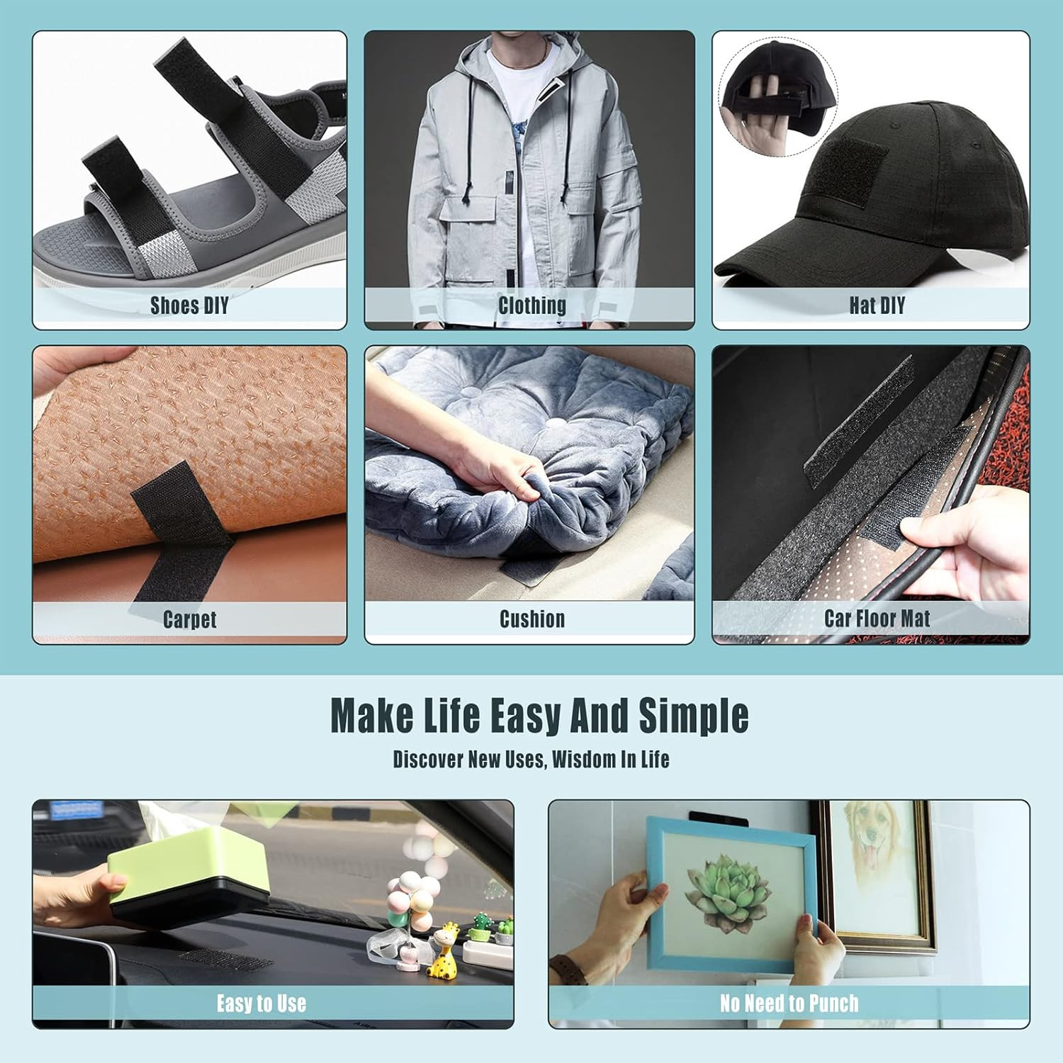 16 Sets 2X4 Inch Strips with Adhesive - Heavy Duty Hook and Loop Tape - Strength