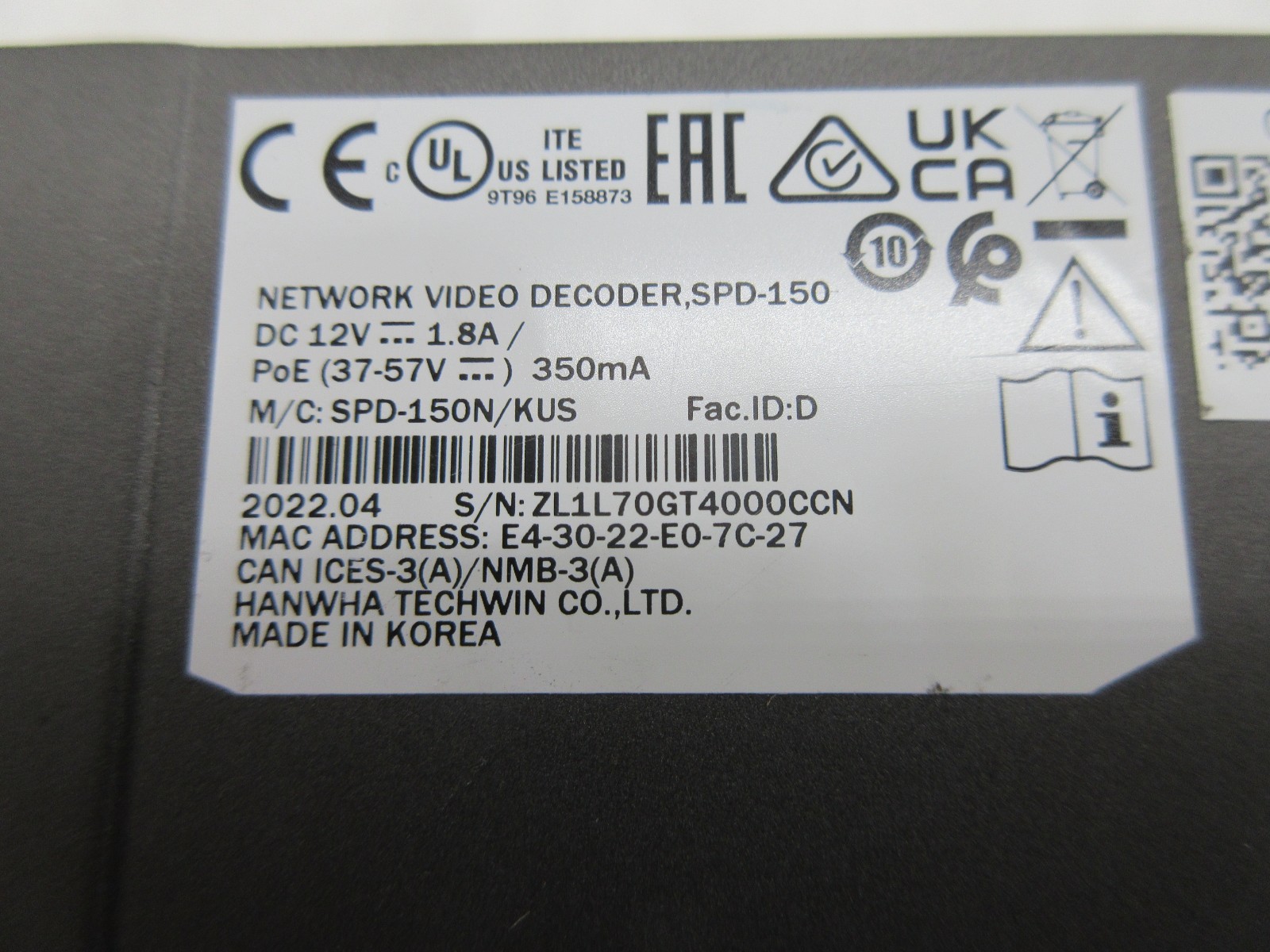 Wisenet SPD-150 Network Video Decoder