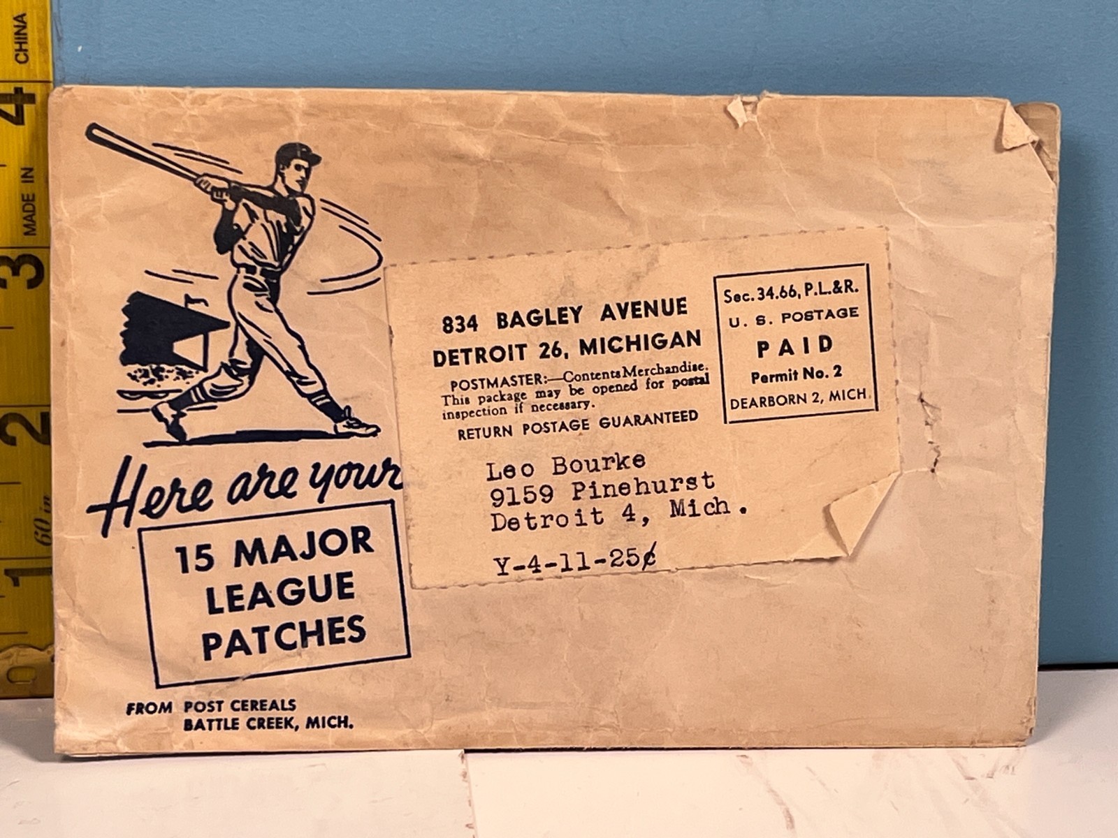 1955 Post Sugar Crisp Swell Cloth Baseball Patches Order Envelope RARE!!
