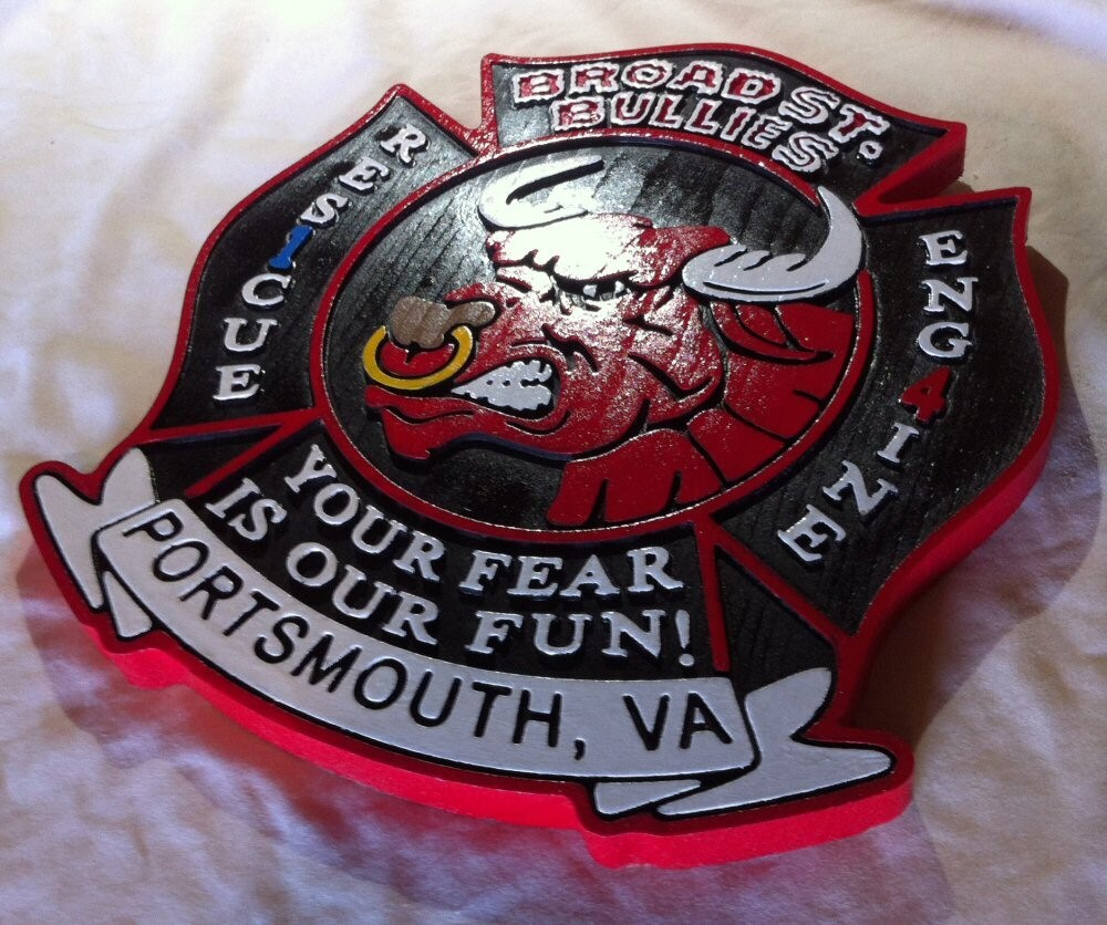 Fire Department Portsmouth Broad Street 3D routed wood patch sign plaque Custom