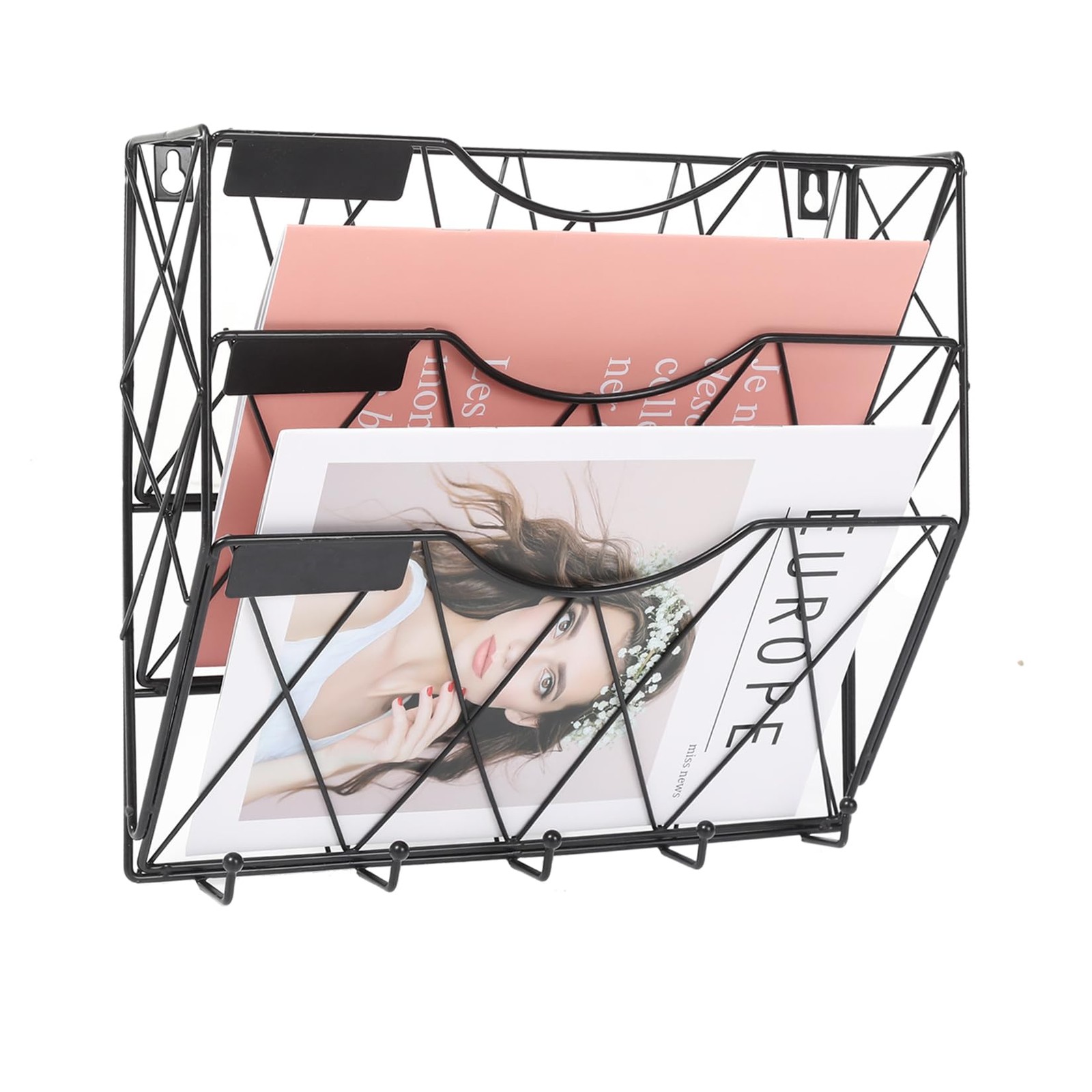 Karsbarwe 3 Tier Wall File Holder Organizer, Hanging File Organizer, Magazine Ra