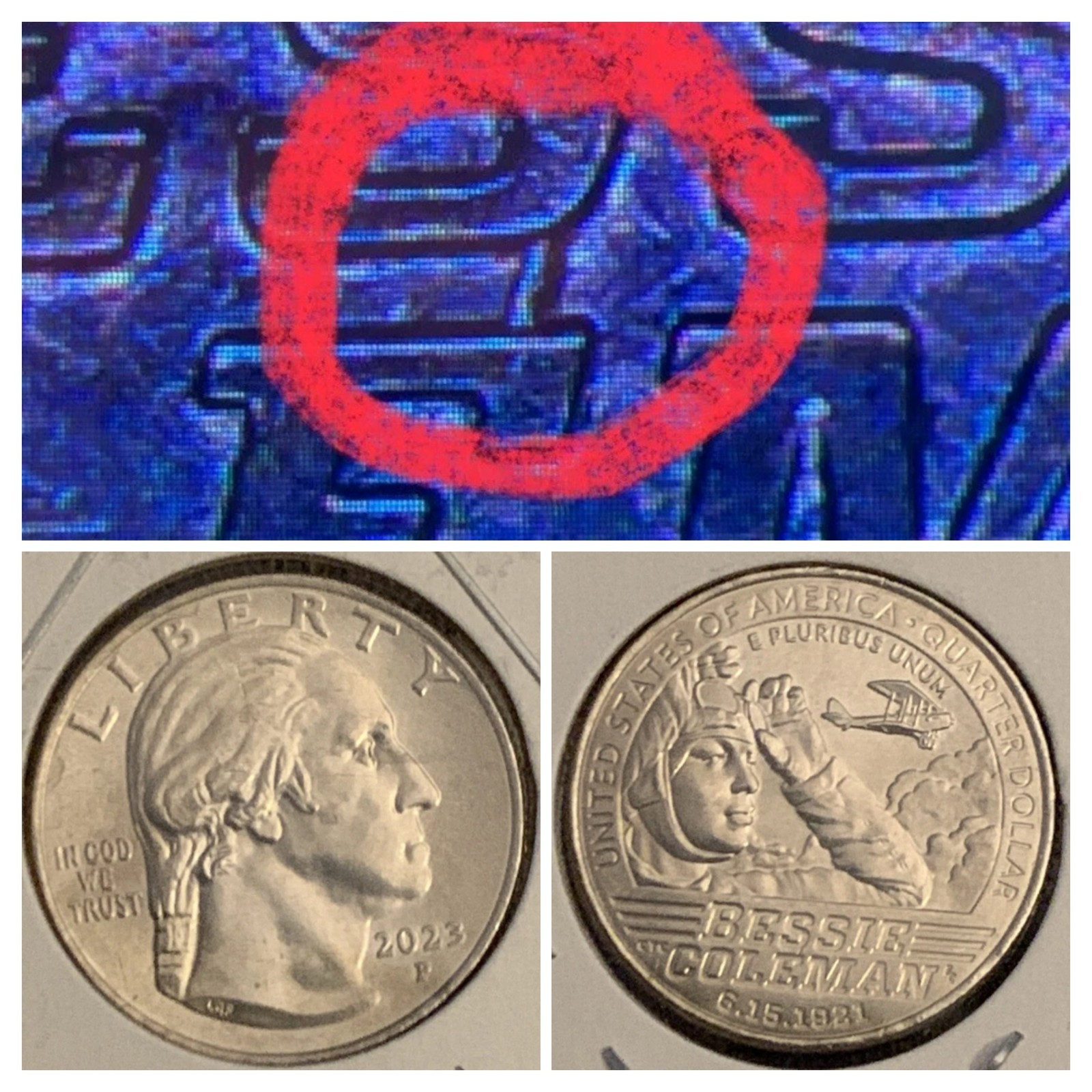 2023-P Bessie Coleman Quarter ERROR: Die Crack. BU