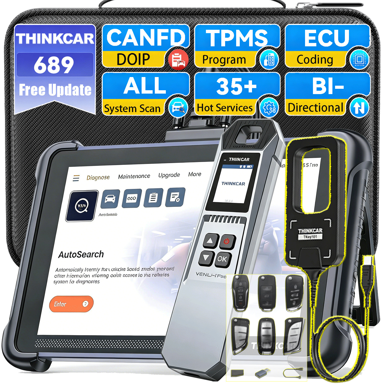 ThinkScan 689 Keyless Programmer TPMS Diagnostic Scanner ECU Coding CANFD & DOIP