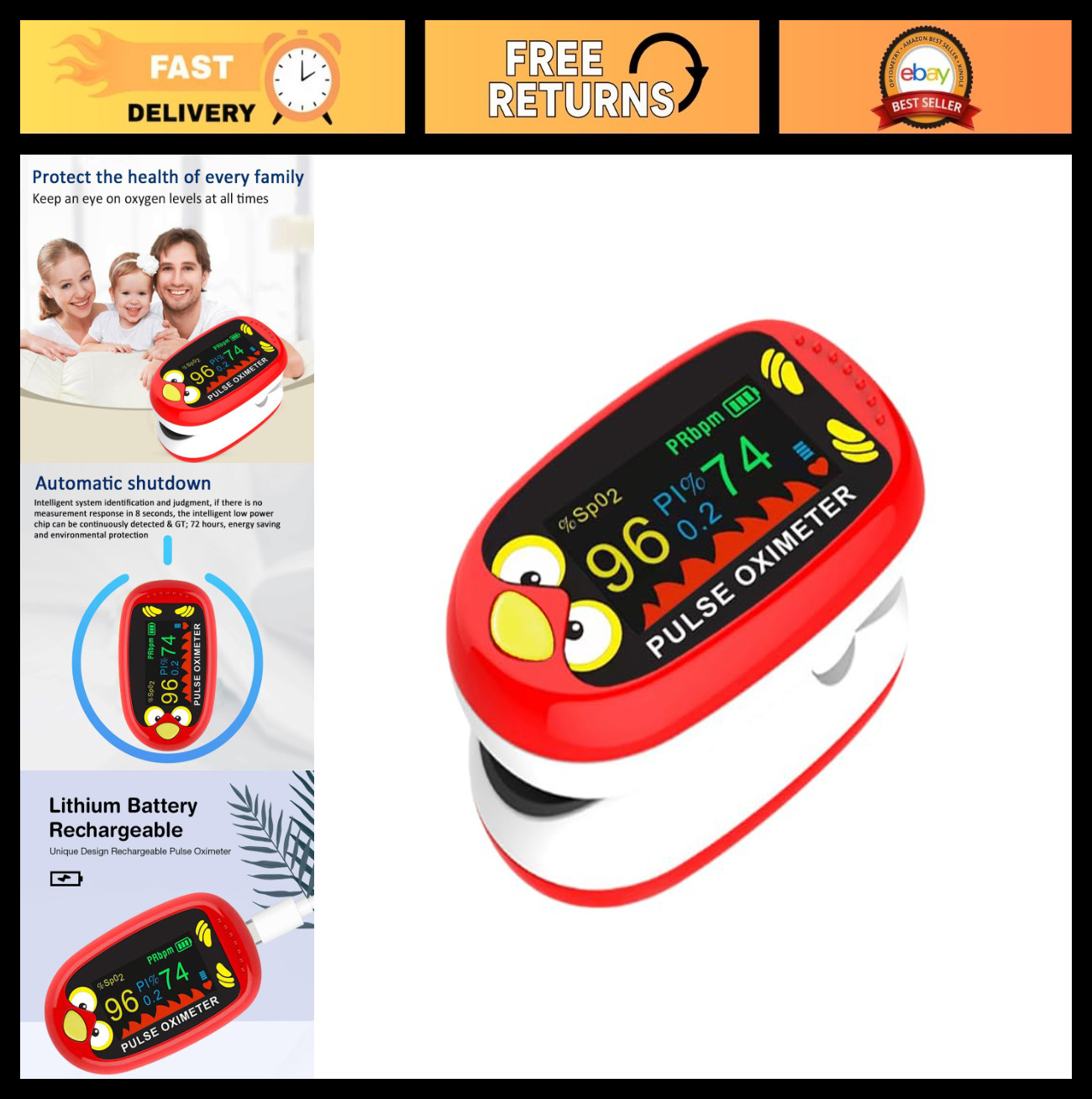 Kids Pulse Oximeter - Pediatric Fingertip Monitor for Accurate SpO₂ & PR Trackin