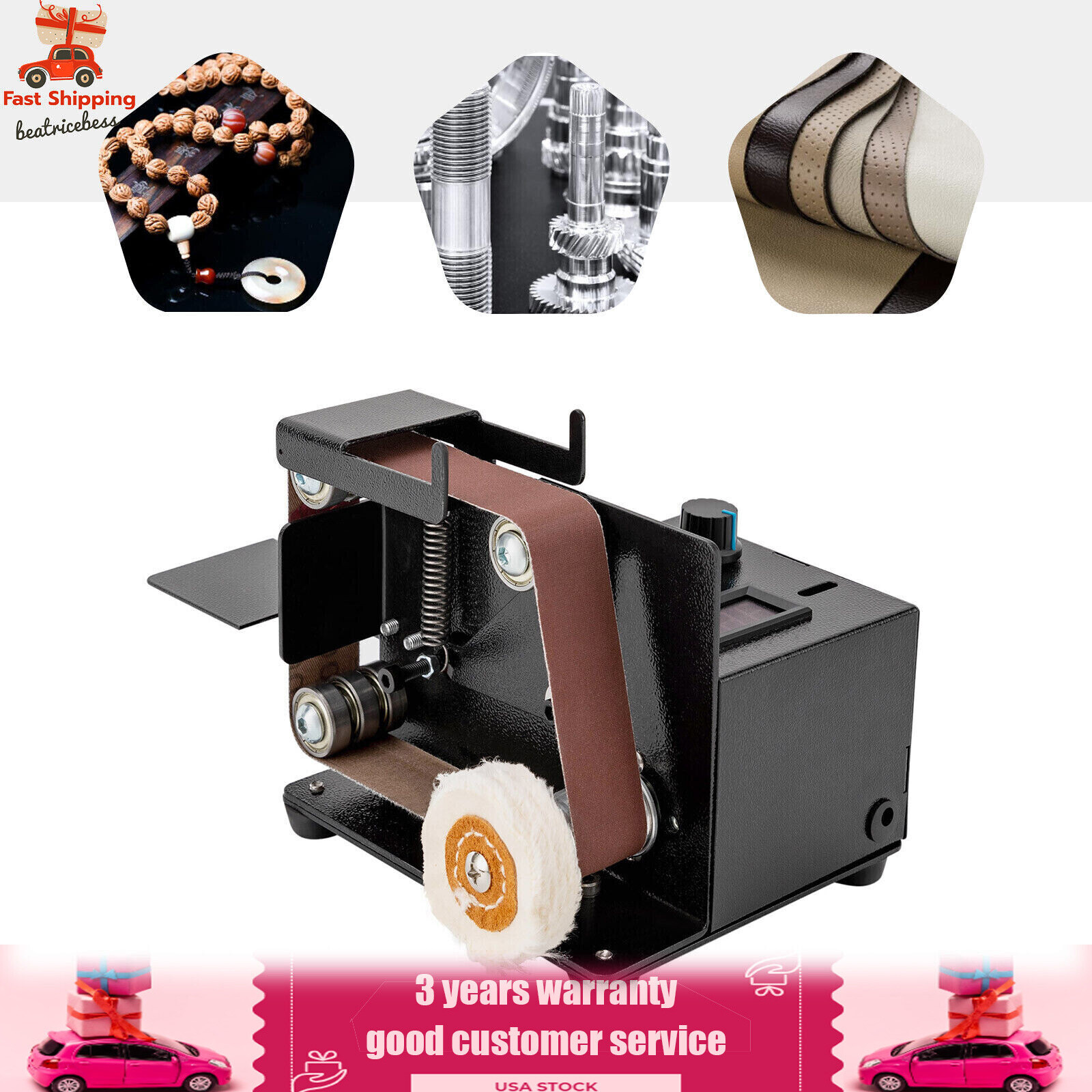 Electric Polishing Grinding Machine with 10PC Abrasive Belt for Wood Metal Knife