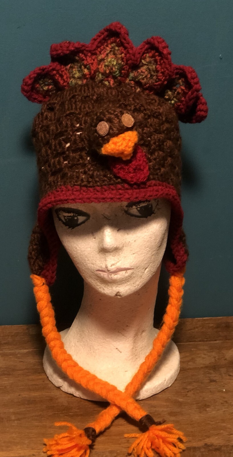 Adult Size Handmade Crochet Novelty Thanksgiving Turkey Hat