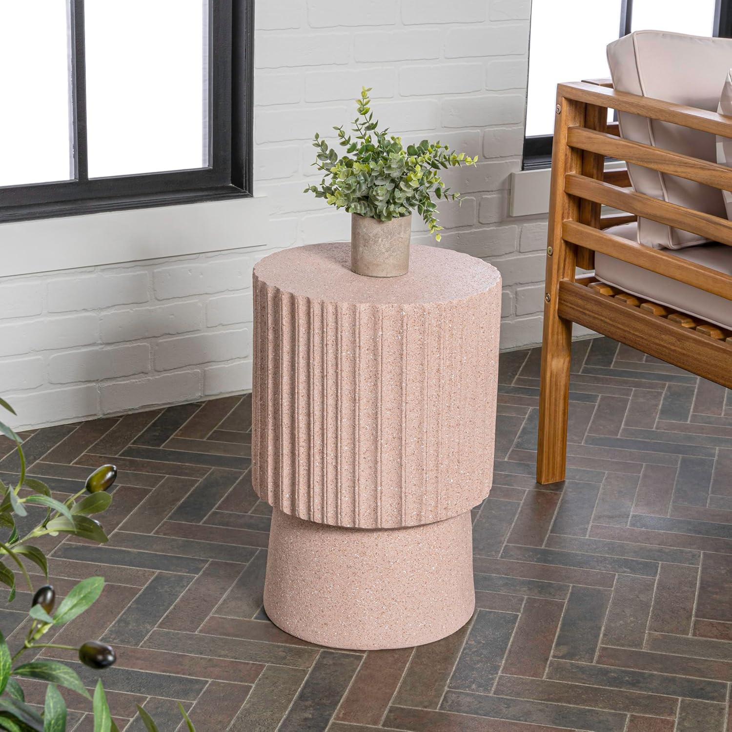 Louisa 19" Modern Art Deco Accent Table - Pink Terrazzo Finish