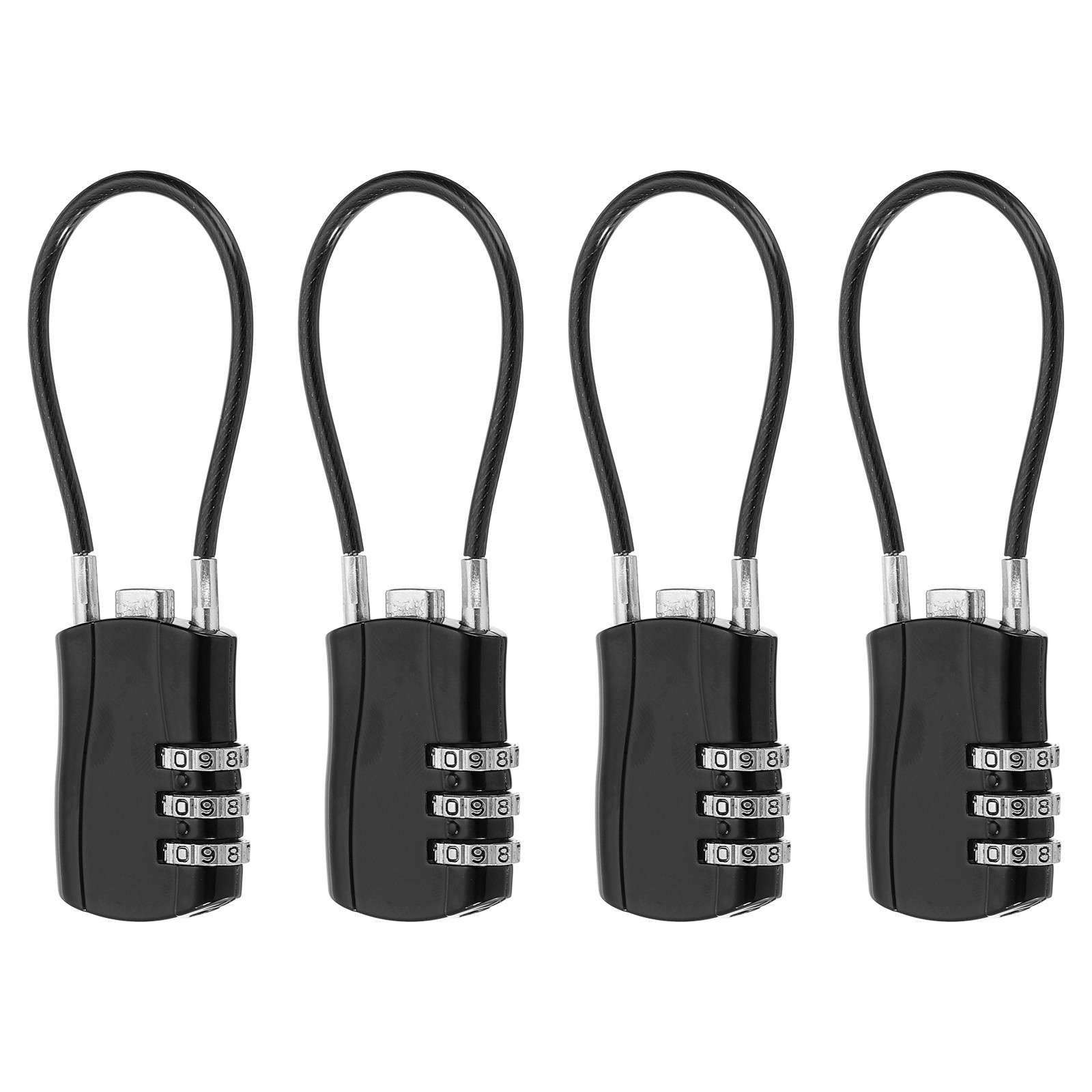 4 Pcs 3 Digit Luggage Cable Combination Lock with 5" Long Cable, Black