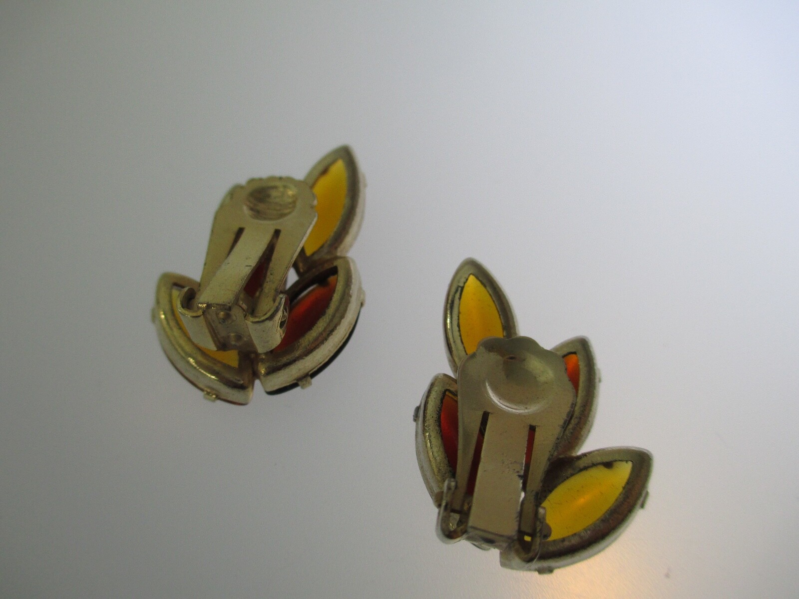 Vintage Rhinestone earrings Amber tones clips unsigned