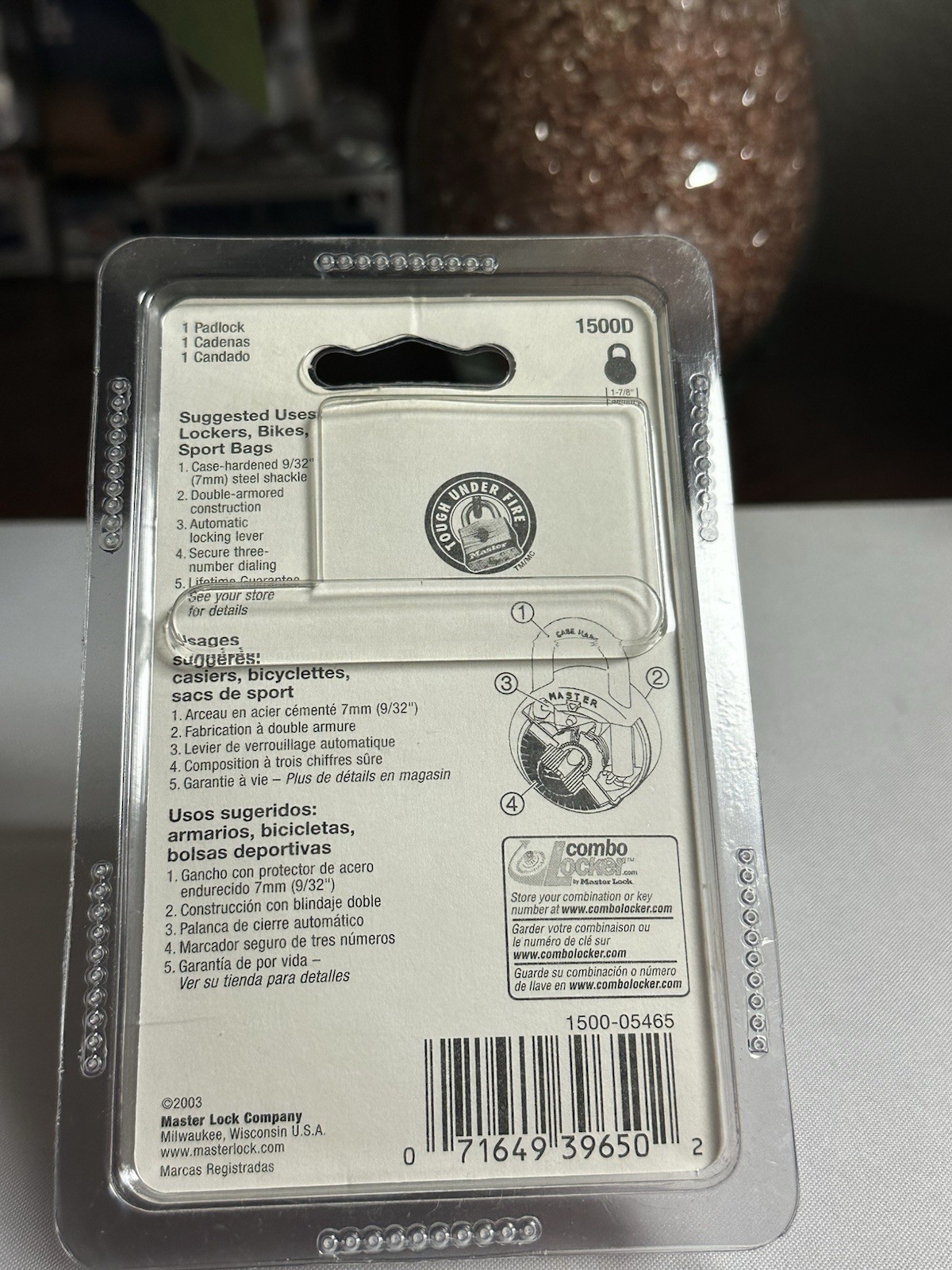 3X Master Lock 3-Digit Combination Padlock 1500D 1-7/8"