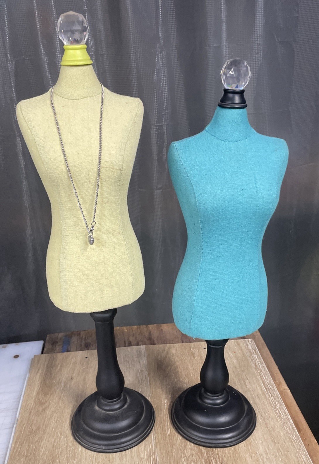 Teal And Yellow Color Jewelry Display Form  W/Platform 17” And 19”