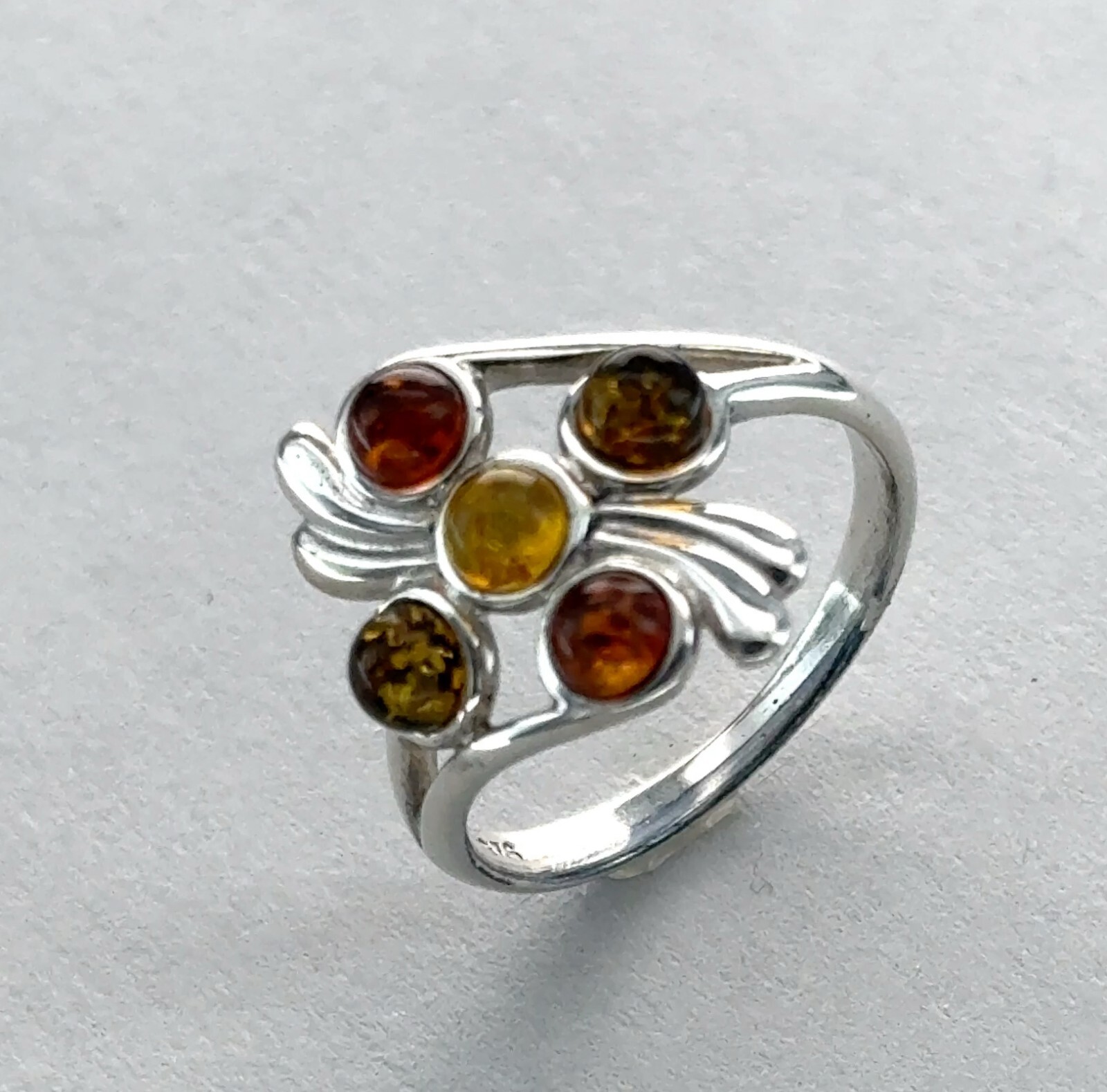 Multi-Color BALTIC AMBER Ring - 925 STERLING SILVER Poland #3e