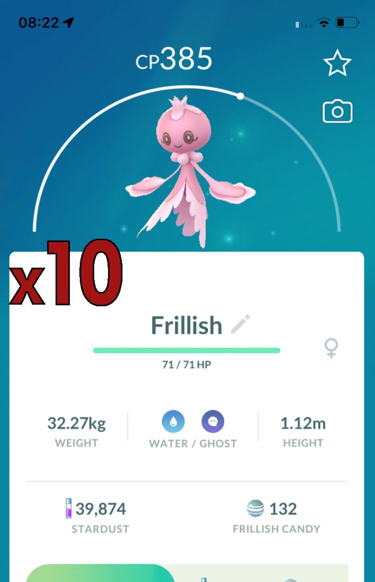 10x Frillish Female Pokemon Bundle !! Good Chance of Lucky and Good IVs !! Go