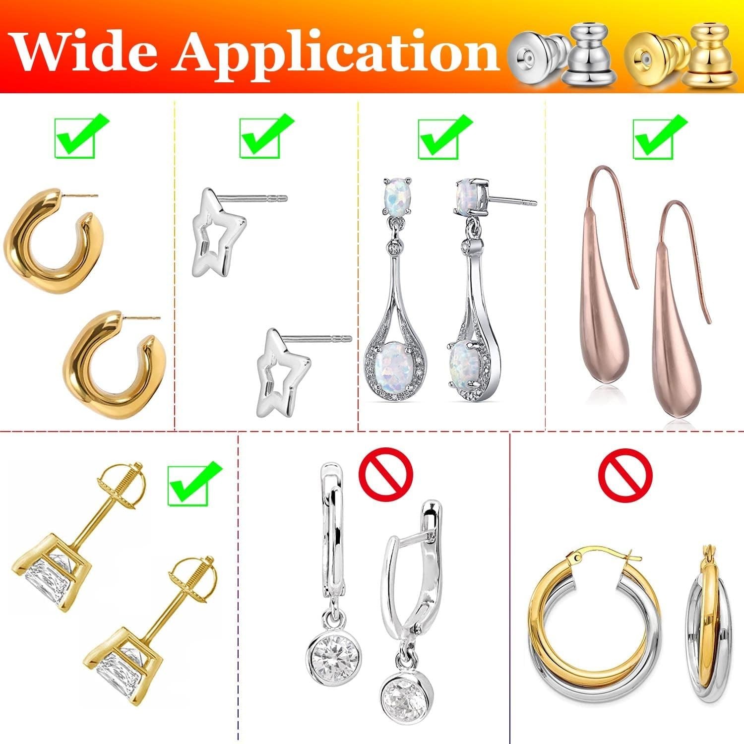 Locking Earring Backs for Studs, Hypoallergenic 18K Gold Earring Backs Re