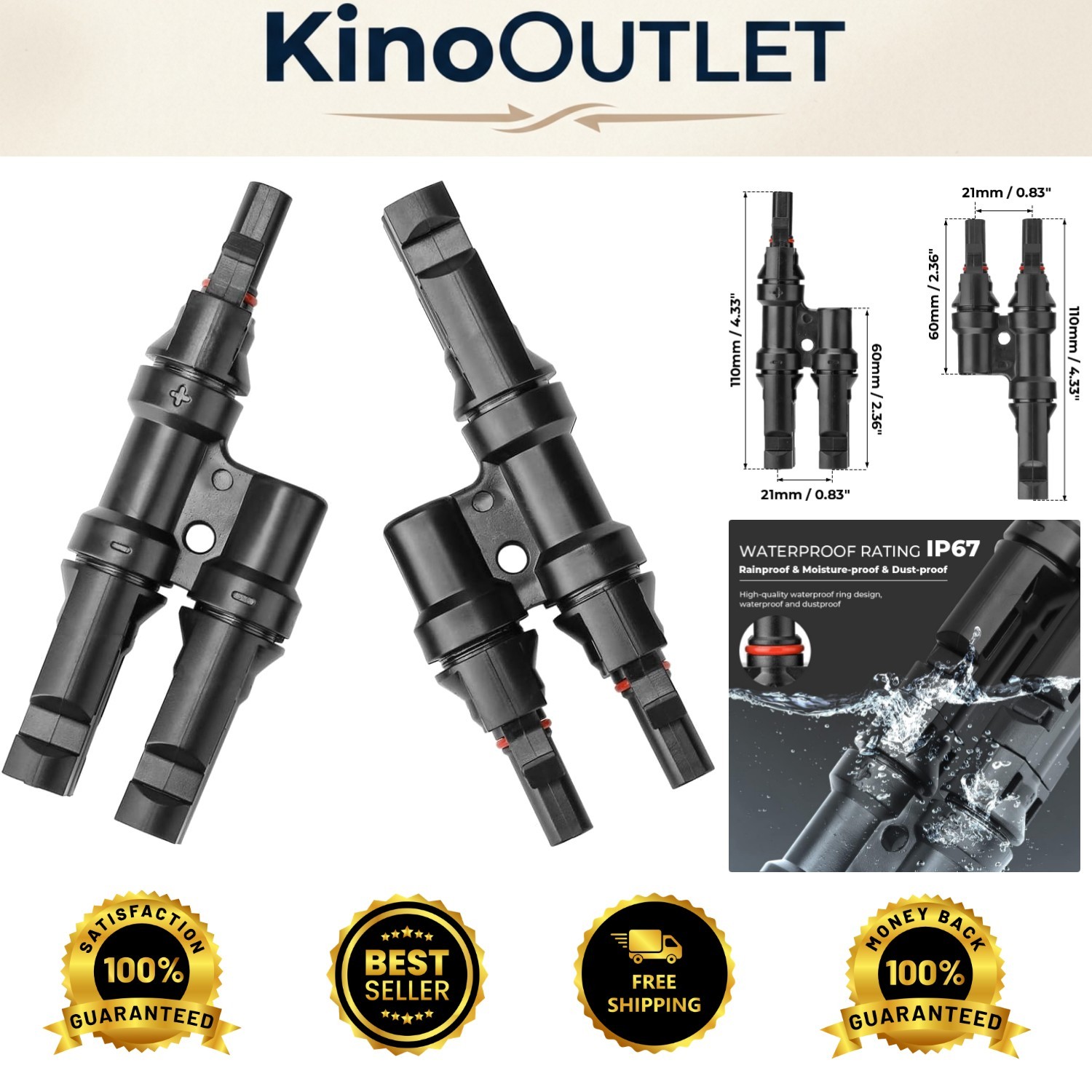 1 Pair Waterproof Solar Y Connectors - Compatible with 14AWG to 10AWG Cables