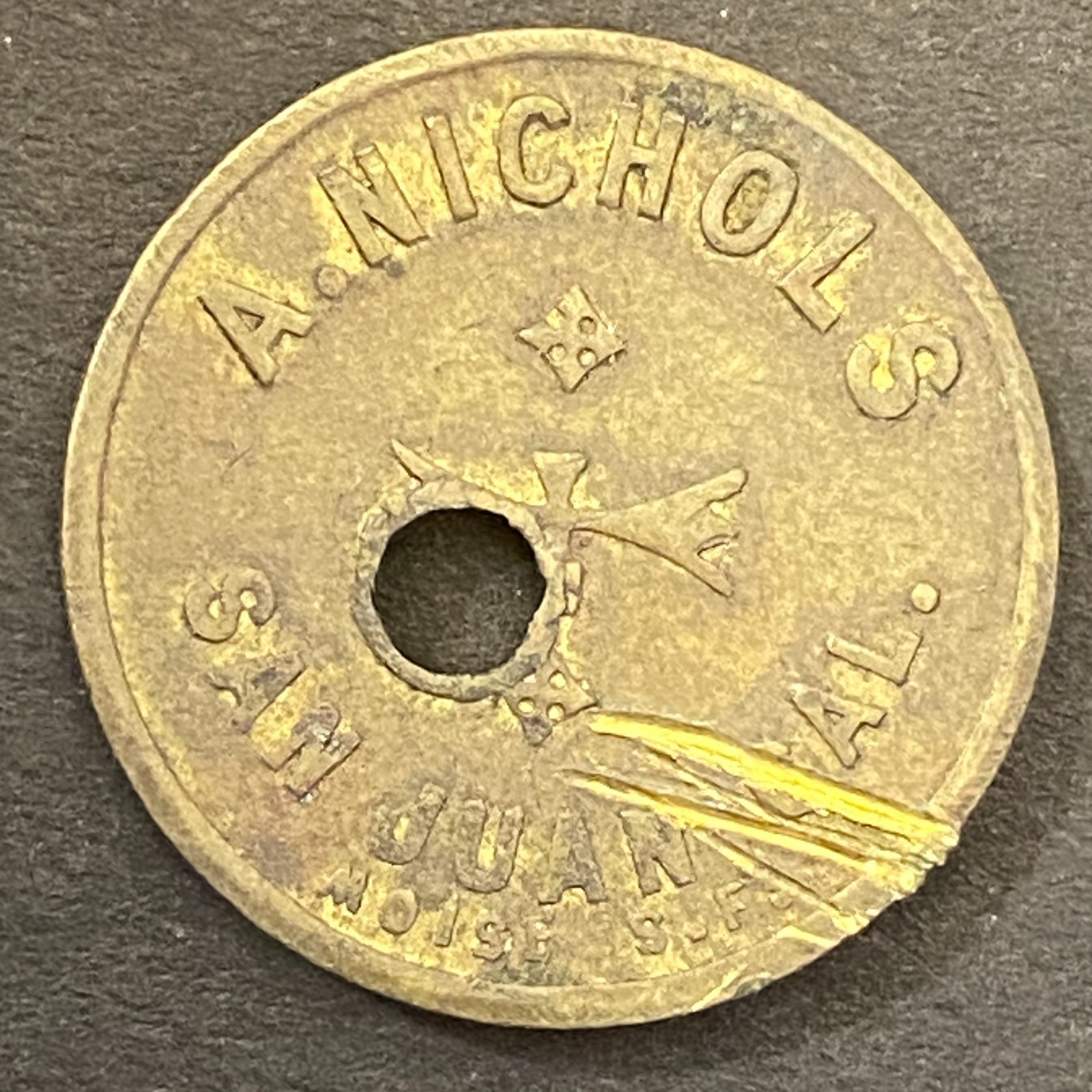 A. Nichols (Saloon?) San Juan G/F 5¢ Trade Token Brass 21mm 4.5g