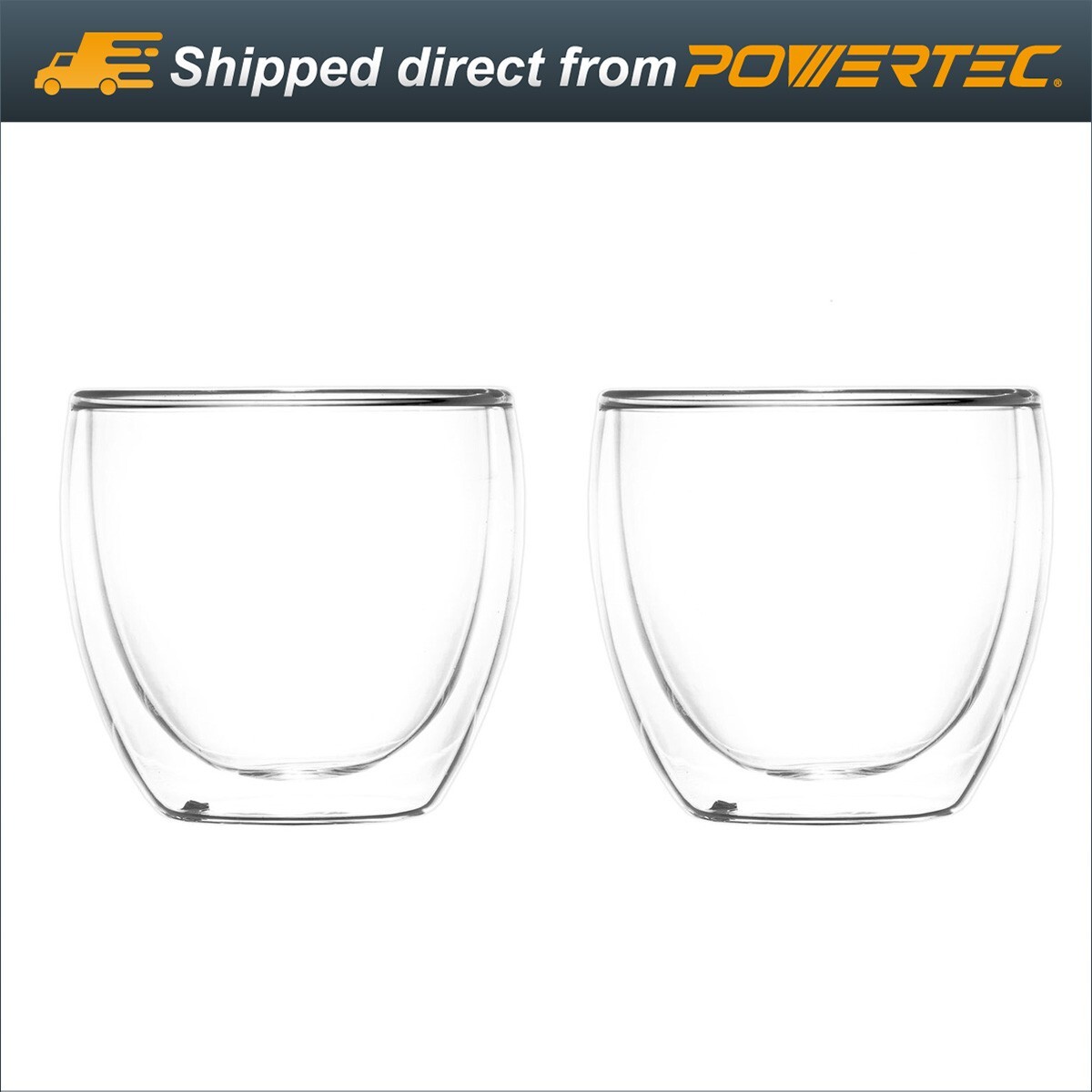 Blue Brew 2-Pack 2.5oz Double Wall Insulated Clear Glass Coffee Espresso Mugs