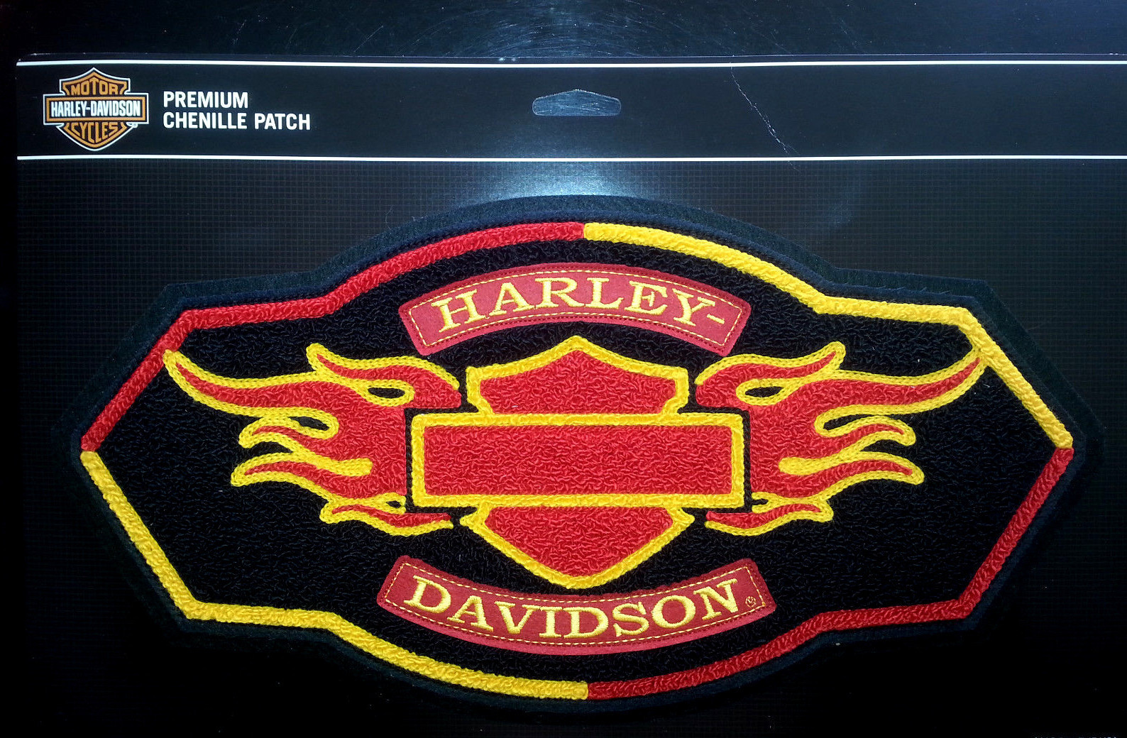 Harley Davidson Premium Chenille Flaming Bar and Shield Patch 14'' by 8.'' F/S