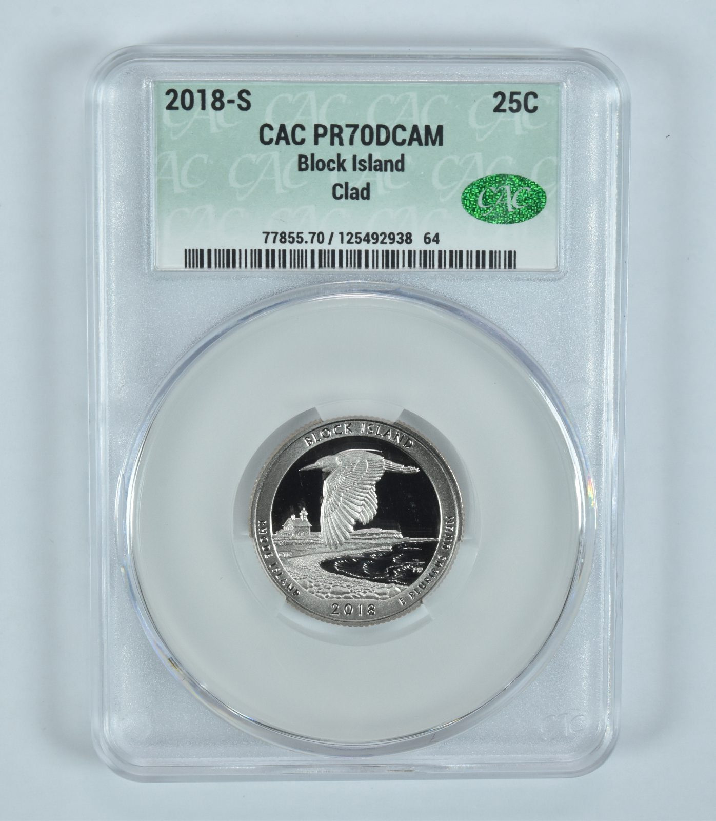 2018-S Washington Quarter Block Island ATB CLAD PR70 DCAM CAC CACg
