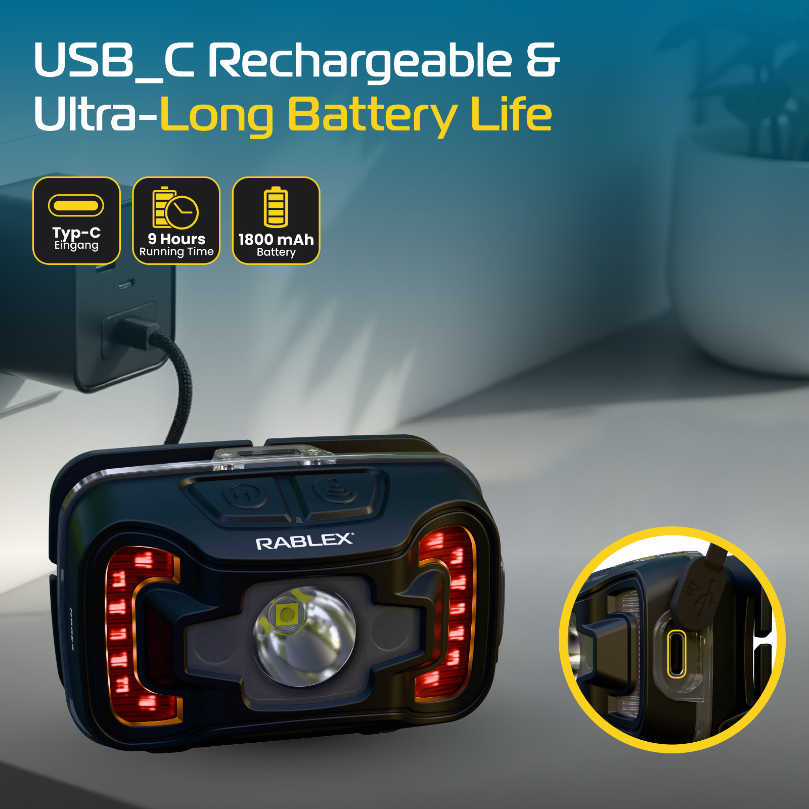 LED Headlamp USB-C with Red Light - 6 Modes | RABLEX