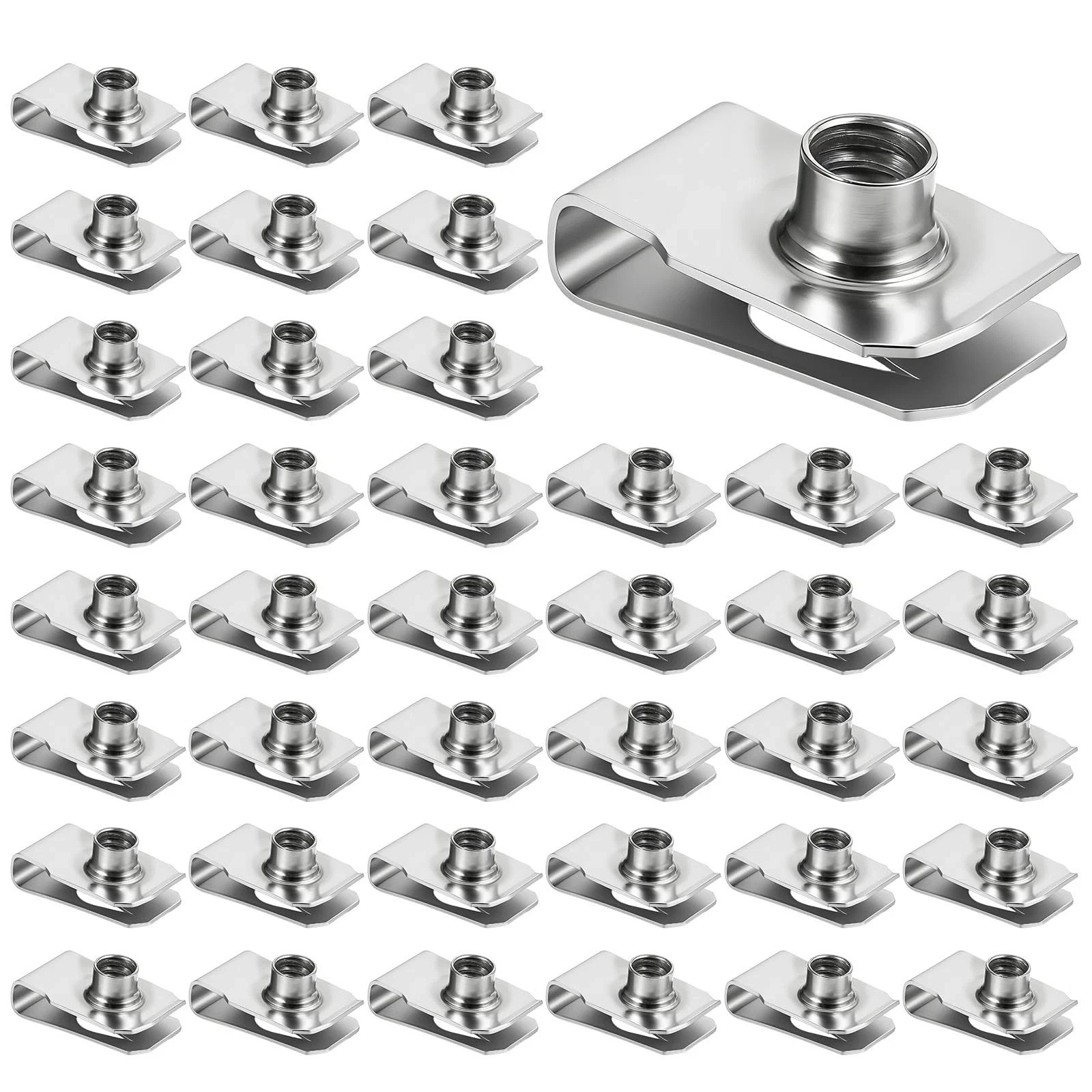 40 PCS 1/4"-20 Stainless Steel Regular Extruded U Nuts, U-Style Clip-On Nut S...