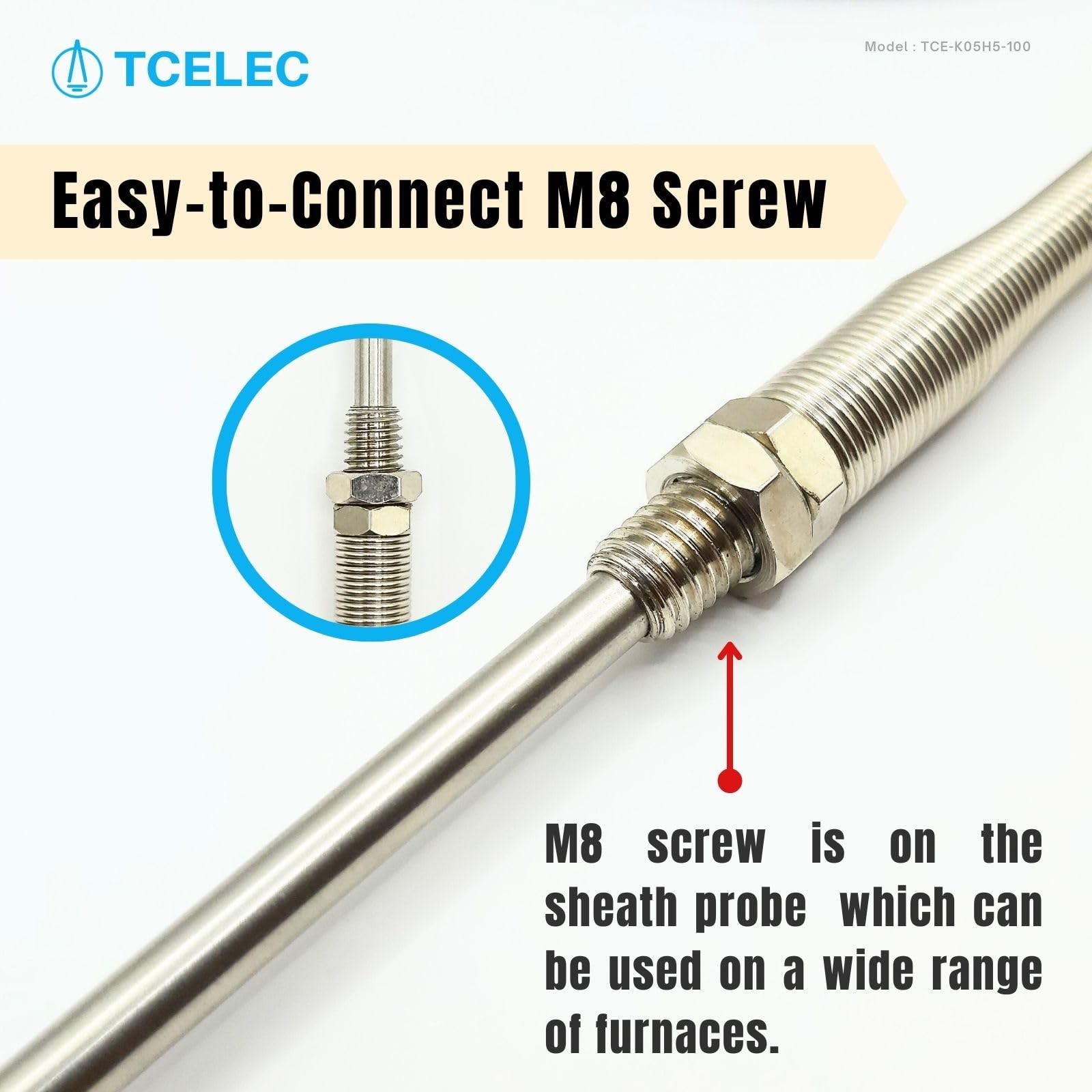 K-Type Thermocouple Sensor Probe with M8 Screw Miniature Connector 77-1472F