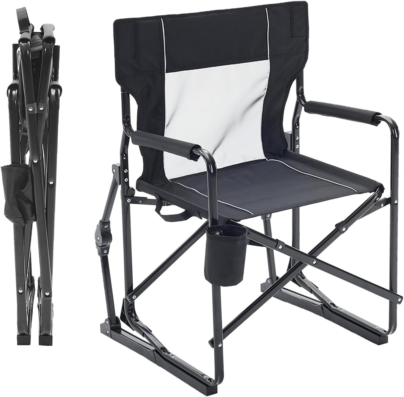 Outdoor Folding Rocking Chair for Adults, Portable Camping Lawn Chair with Mesh