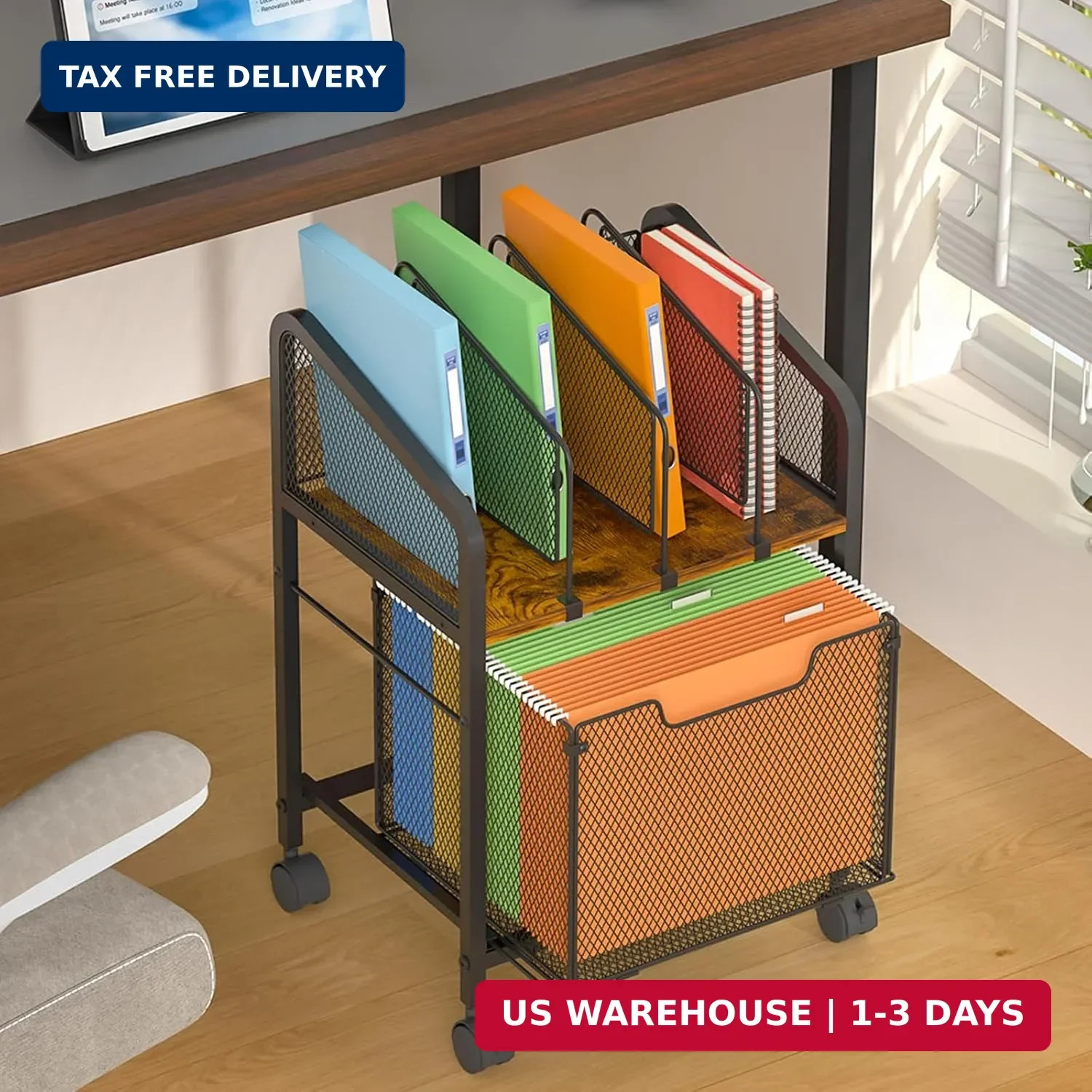 Rolling File Cabinet with Adjustable Dividers, Vertical Filing Cabinet