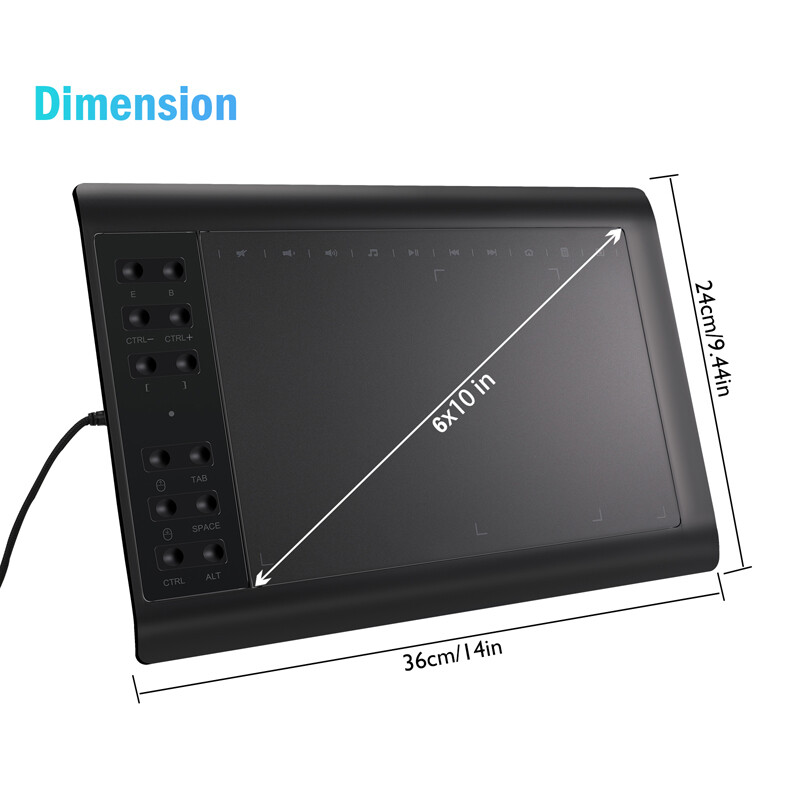 Digital Graphic Drawing Tablet w/ Battery-free Pen for Mac, Windows PC & Android
