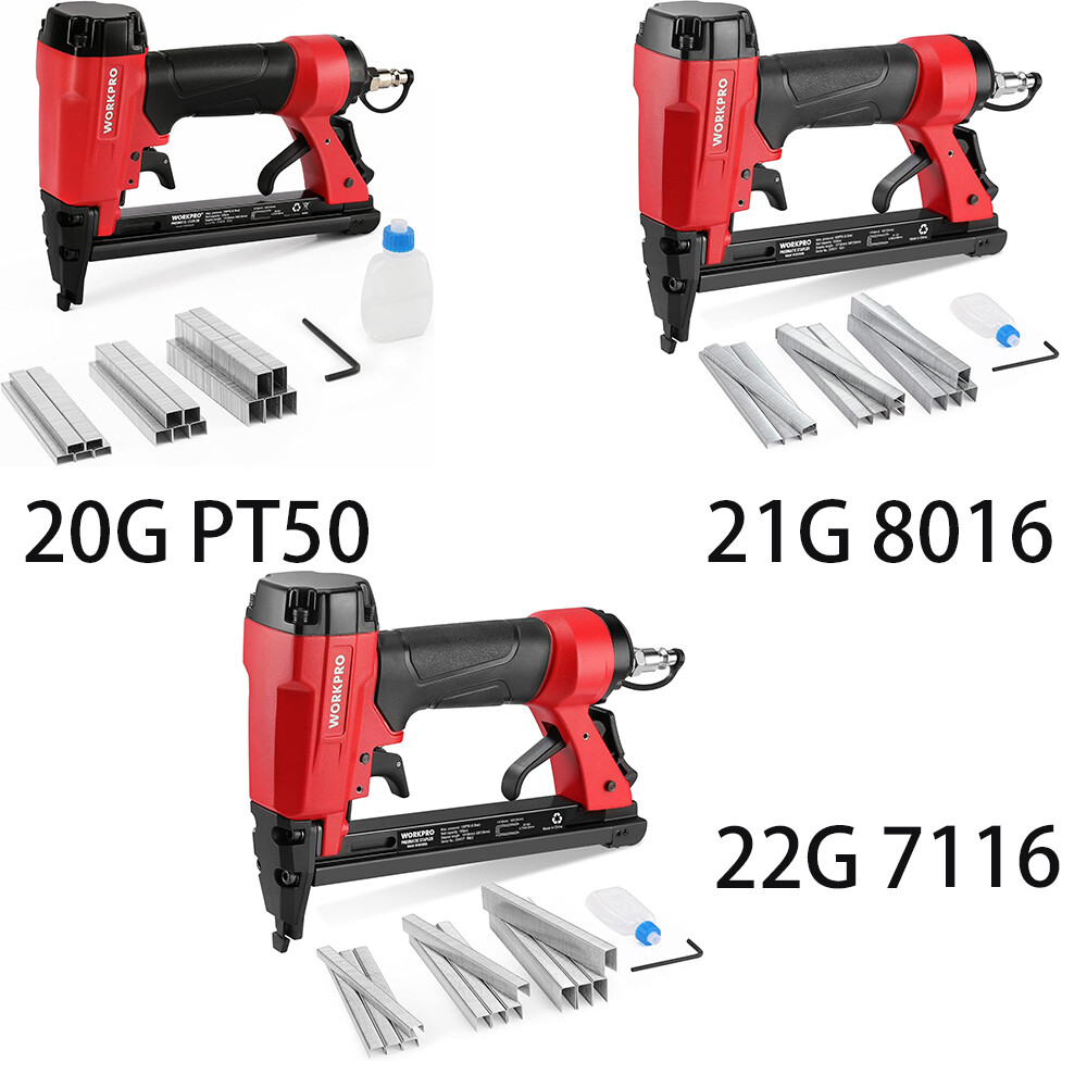 WORKPRO Pneumatic Staple Gun 20-22 Gauge Upholstery Stapler Air-Powered w/Staple