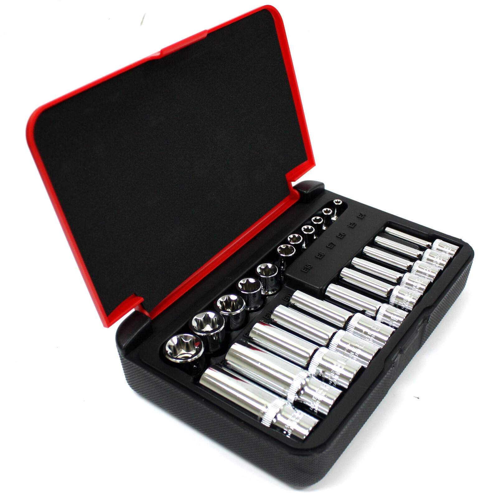 22 pc 1/4" & 3/8" Drive Female Torx Socket Set E4-E8 E10-E18 Deep & Shallow