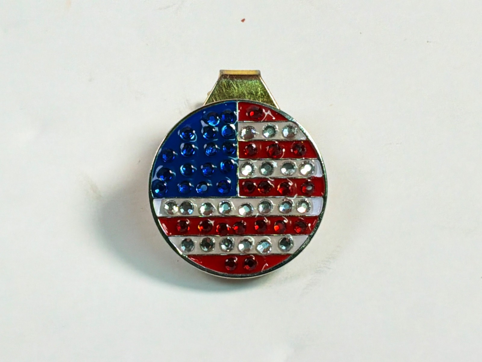 American Flag Crystal Rhinestone 1" Golf Ball Marker with Magnetic Hat Clip