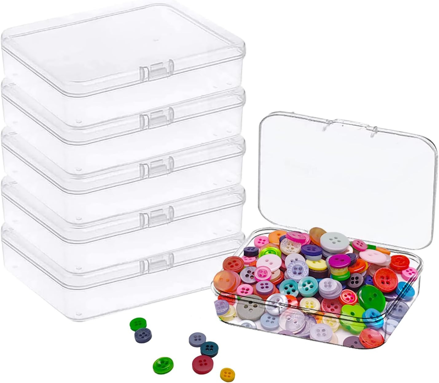 6 Pcs Mini Plastic Storage Containers Box with Lid, 5x4x1.3 Inches Clear Rectang