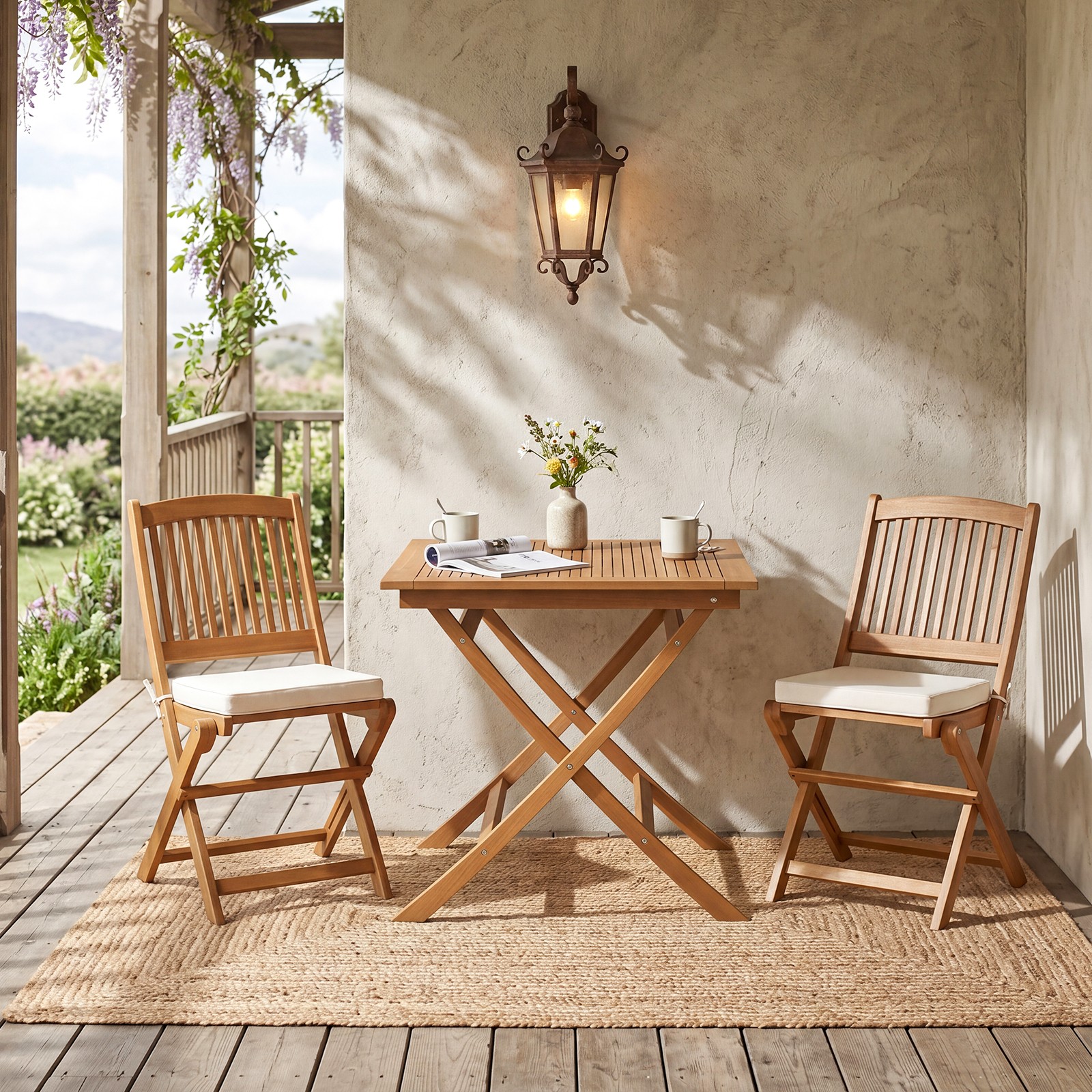 Solid Teak Wood Folding Outdoor Table, 32-Inch Square Patio Dining Table for 4