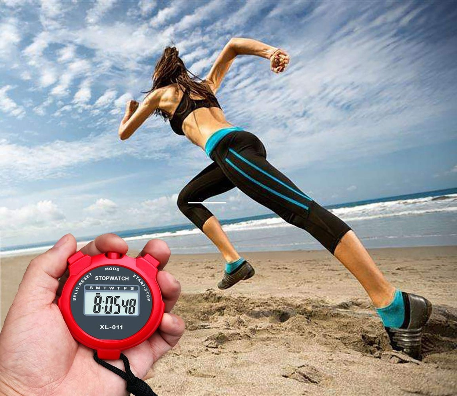 Digital Stopwatch, Large Screen Handheld Count Up Timer with Time Calendar Cl...