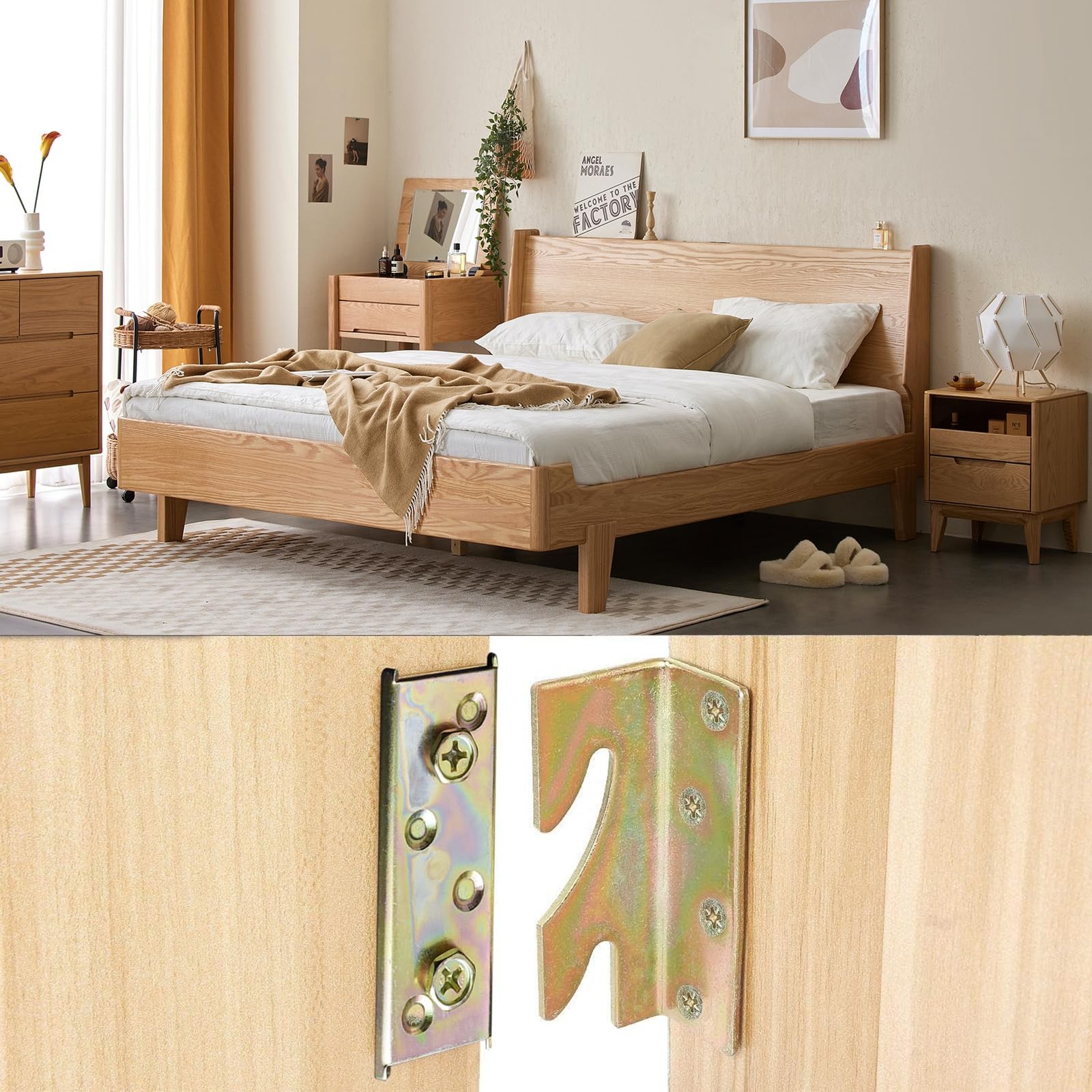 4 Pack Bed Rail Brackets - Heavy Duty Wooden Bed Frame Connectors with Screws