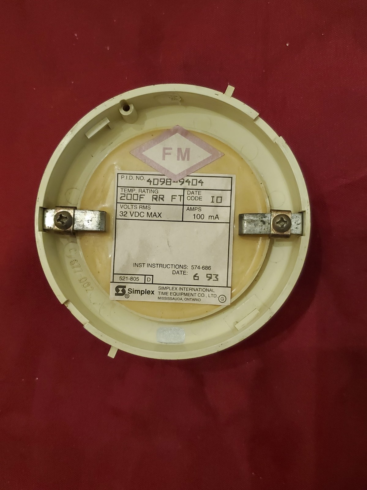 Simplex 4098-9404 Heat Detector with Base