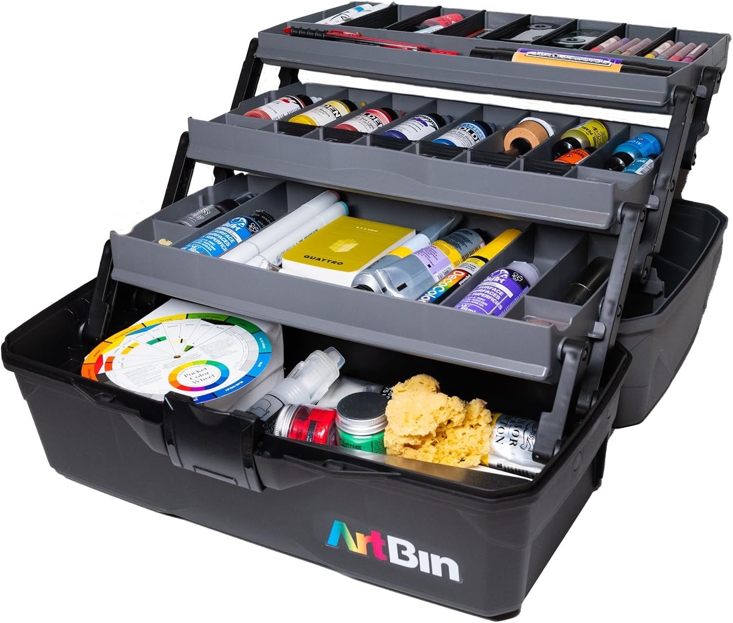 ArtBin 3-Tray Art Supply Box Versatile Organizer, with Top Trays and Dividers