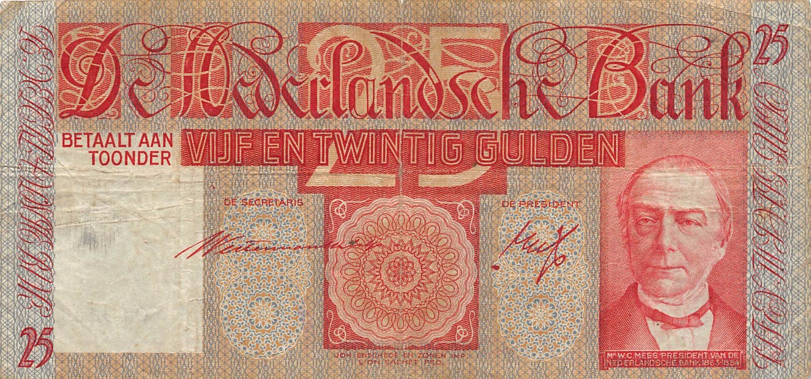 Netherlands  25  Gulden  20.10.1938  P 50  Series  DC  Circulated Banknote SS1