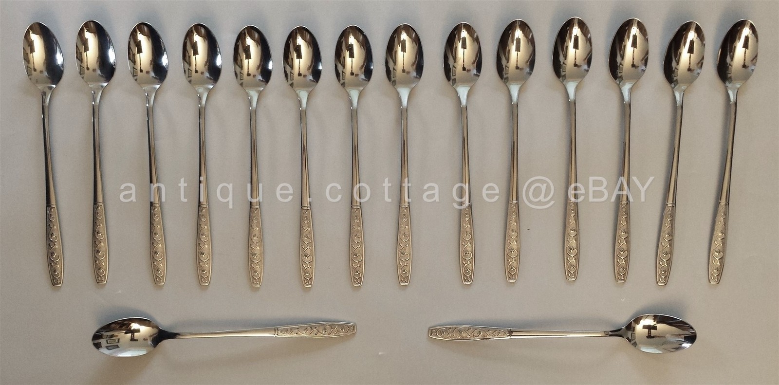 vintage ONEIDA LTD Wm ROGERS STAINLESS 16pc ICED TEA SUNDAE SPOONS
