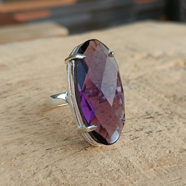 Amethyst Boho Ring Solid 925 Silver Handmade Statement Prong Ring All Size SR496