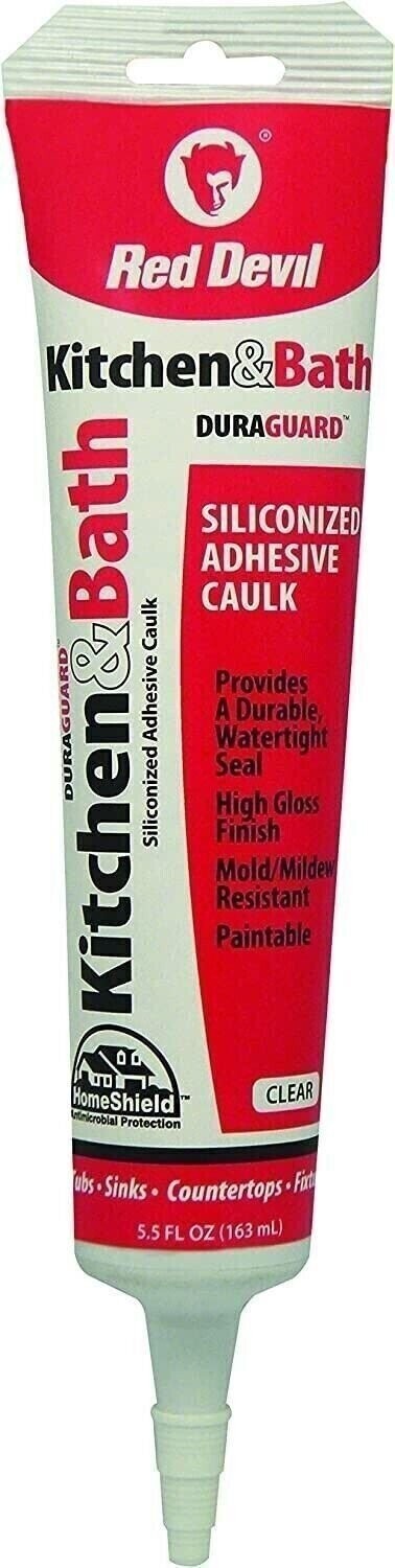 12 PK Red Devil 0445 Duraguard Kitchen & Bath Siliconized Acrylic  5.5 oz. Clear