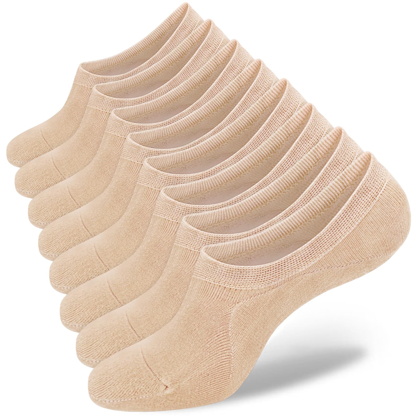 4 Pairs Nude Womens Low Cut Socks Ondo No Show Loafer Socks Non Slip Size 9-11