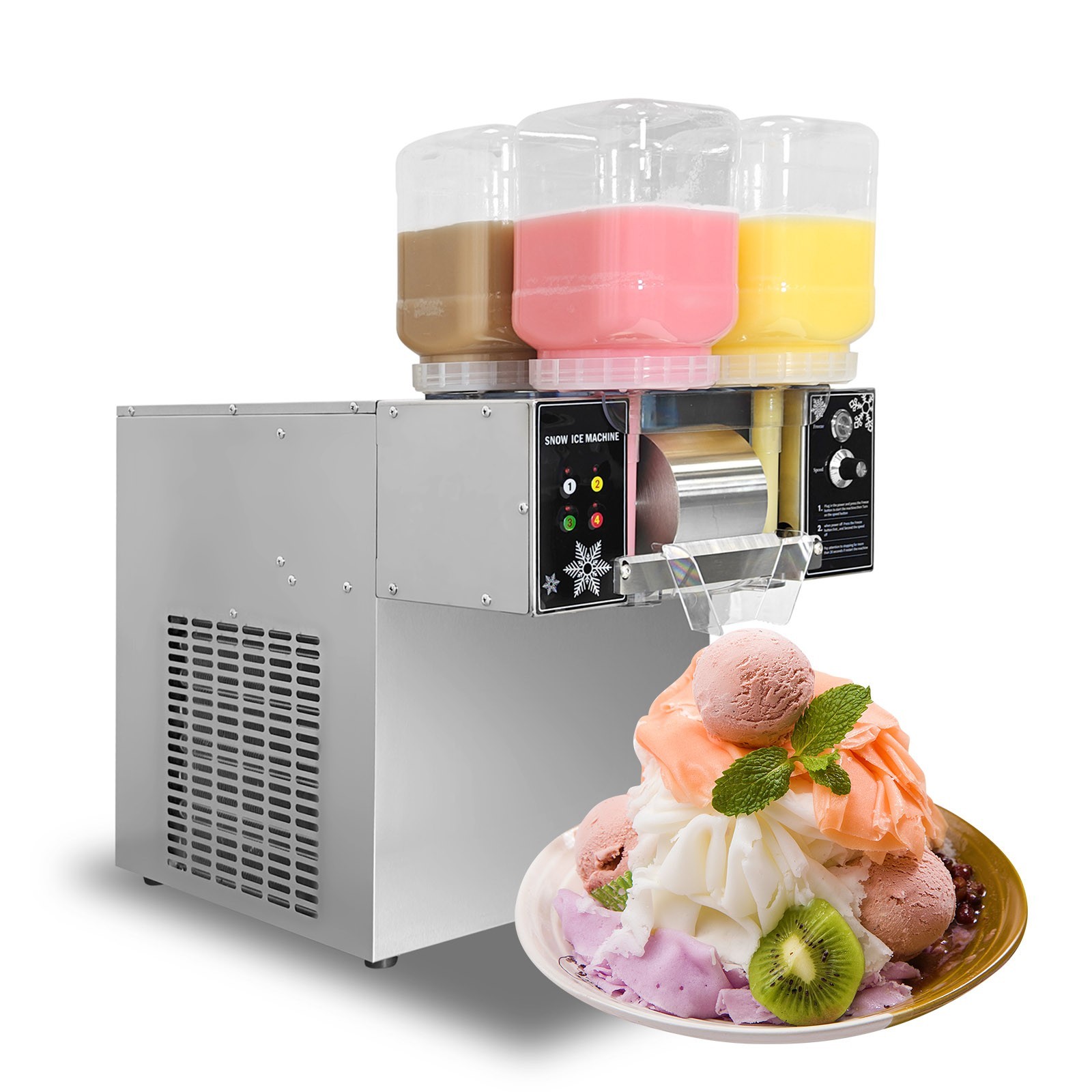 Kolice Automatic 4 Feeding Buckets Shaved Ice Machine Snowflake Ice 264 lbs/Day